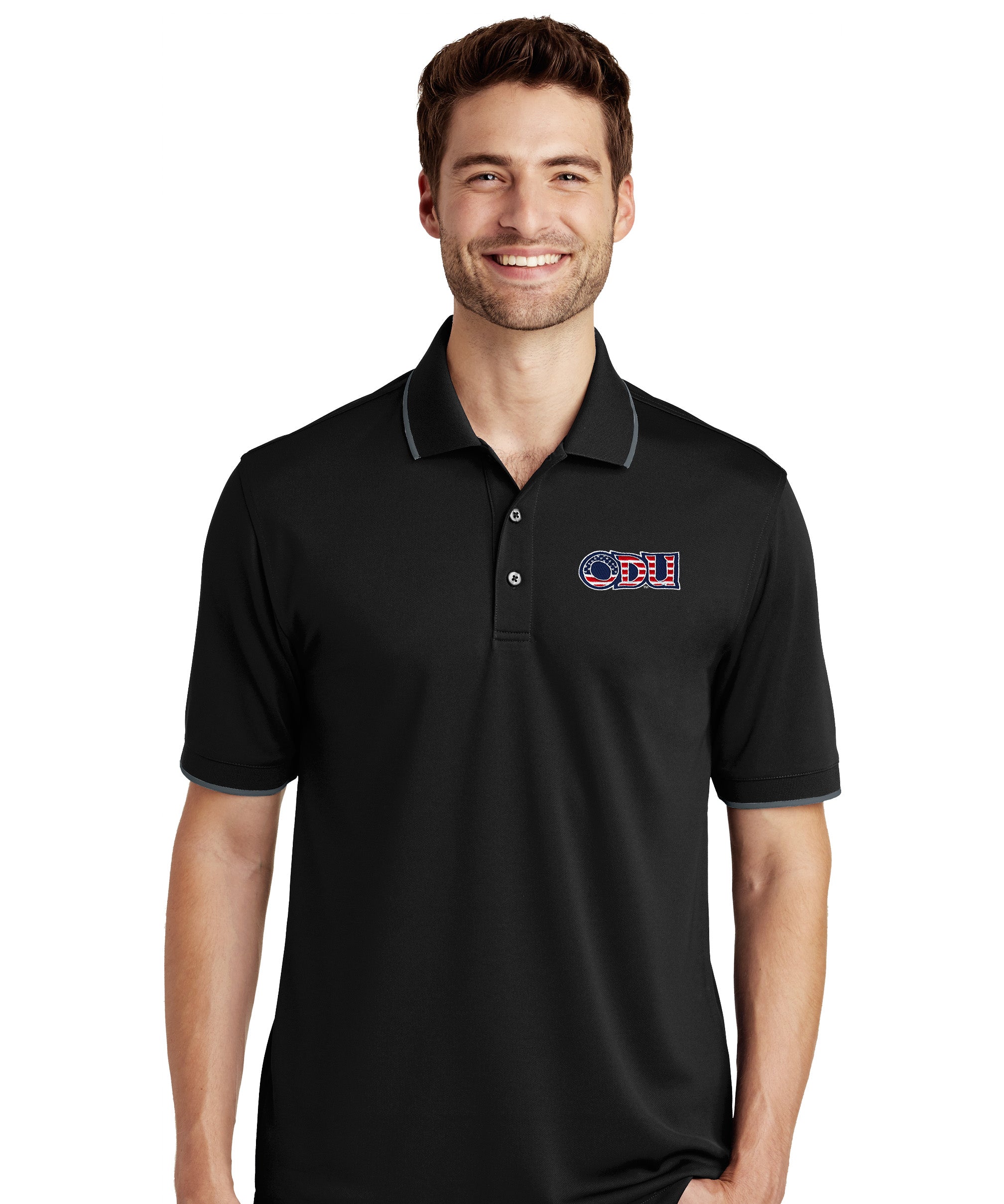 Old Dominion University, ODU Military - Military Logo, UV Micro-Mesh Tipped Polo - Black