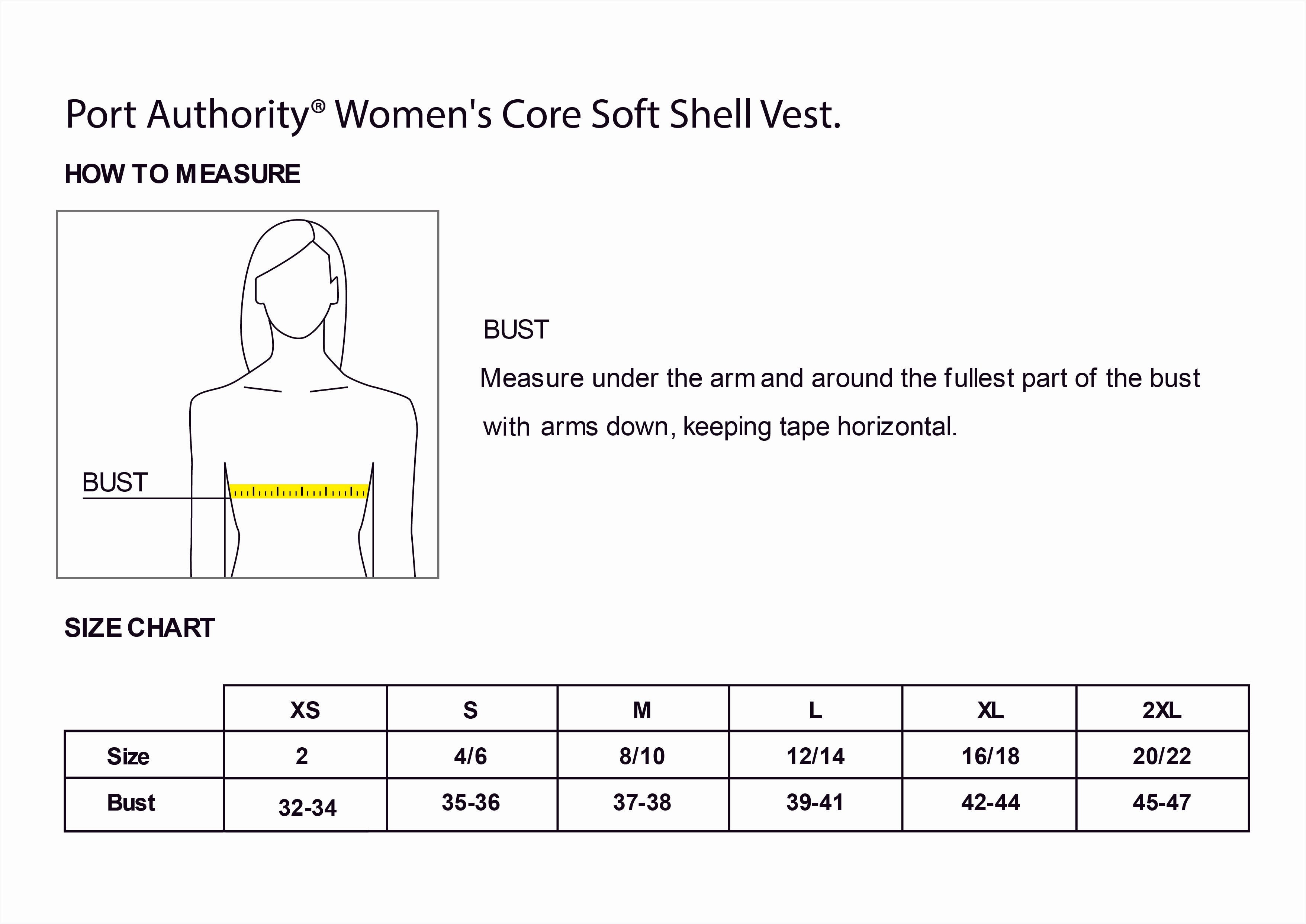 Old Dominion University, Port Authority® Women's Core Soft Shell Vest - Size Chart