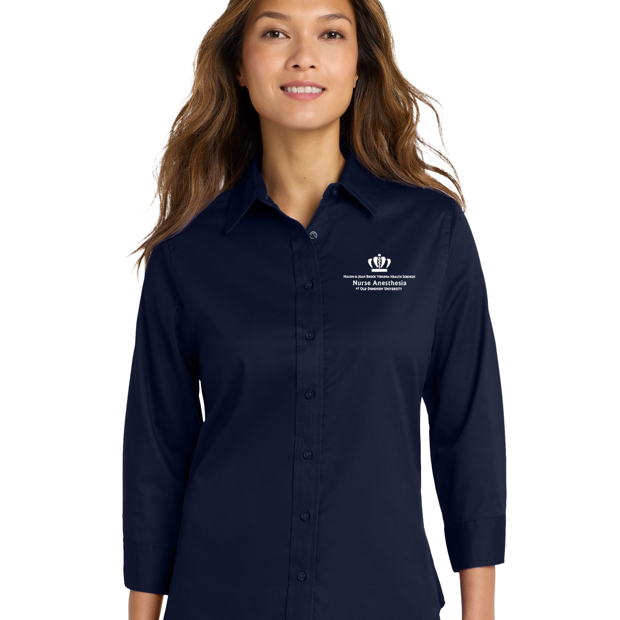 Old Dominion University, Nurse Anesthesia, Women's 3/4-Sleeve Easy Care Shirt - Navy
