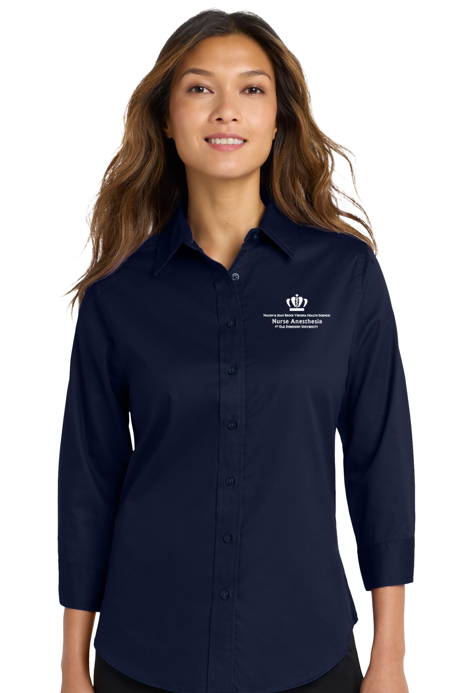 Old Dominion University, Nurse Anesthesia, Women's 3/4-Sleeve Easy Care Shirt - Navy