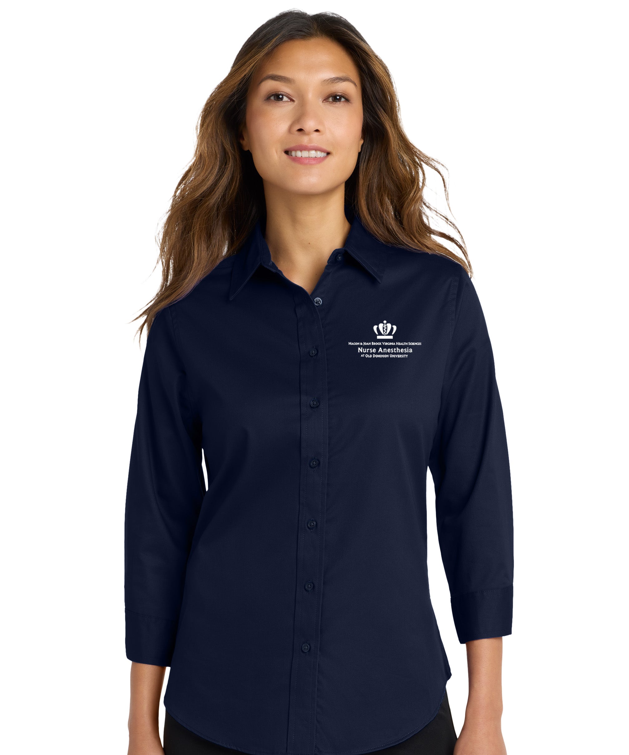 Old Dominion University, Nurse Anesthesia, Women's 3/4-Sleeve Easy Care Shirt - Navy