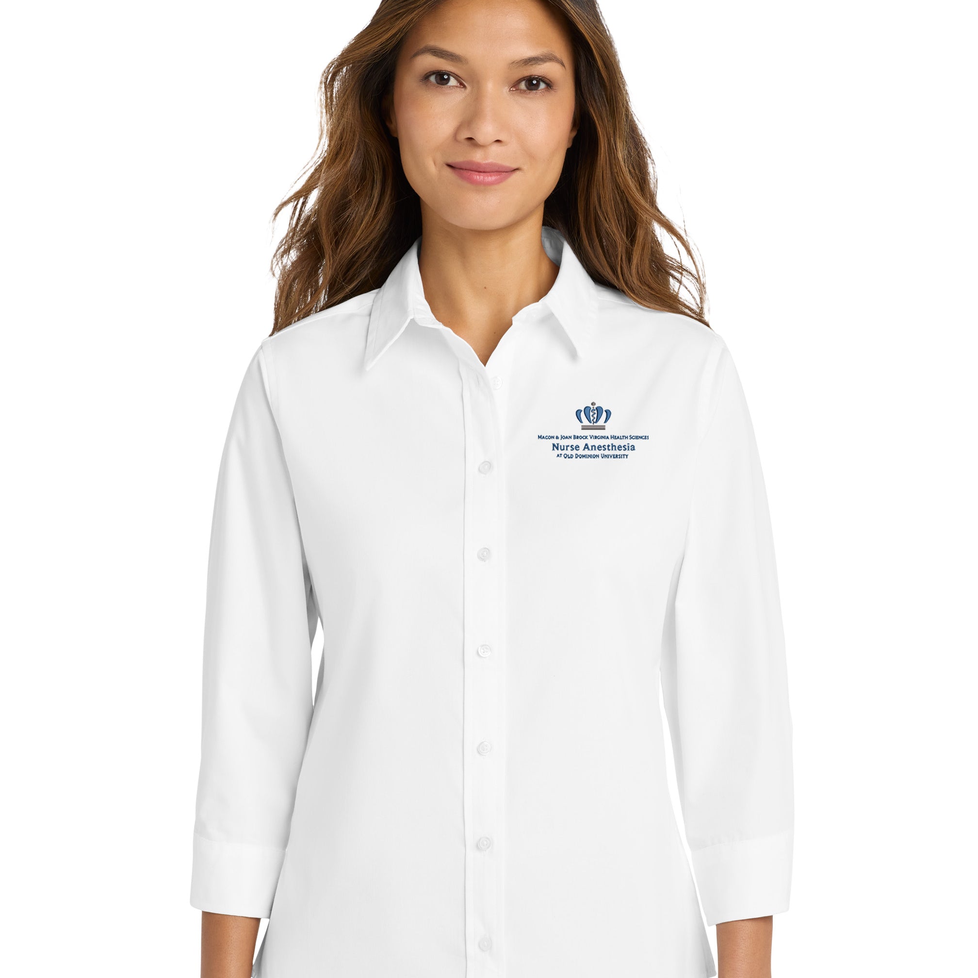 Old Dominion University, Nurse Anesthesia, Women's 3/4-Sleeve Easy Care Shirt - White