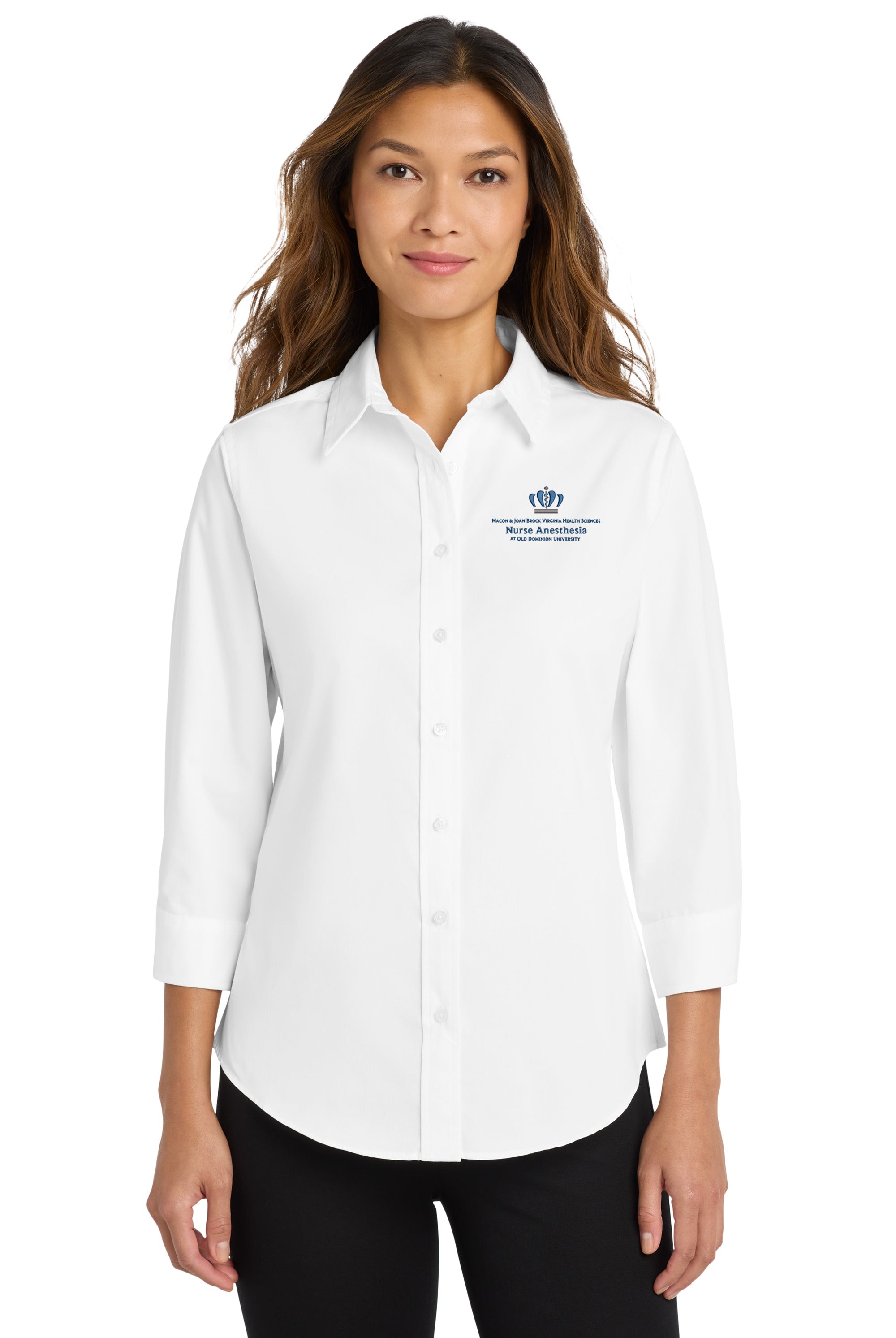 Old Dominion University, Nurse Anesthesia, Women's 3/4-Sleeve Easy Care Shirt - White