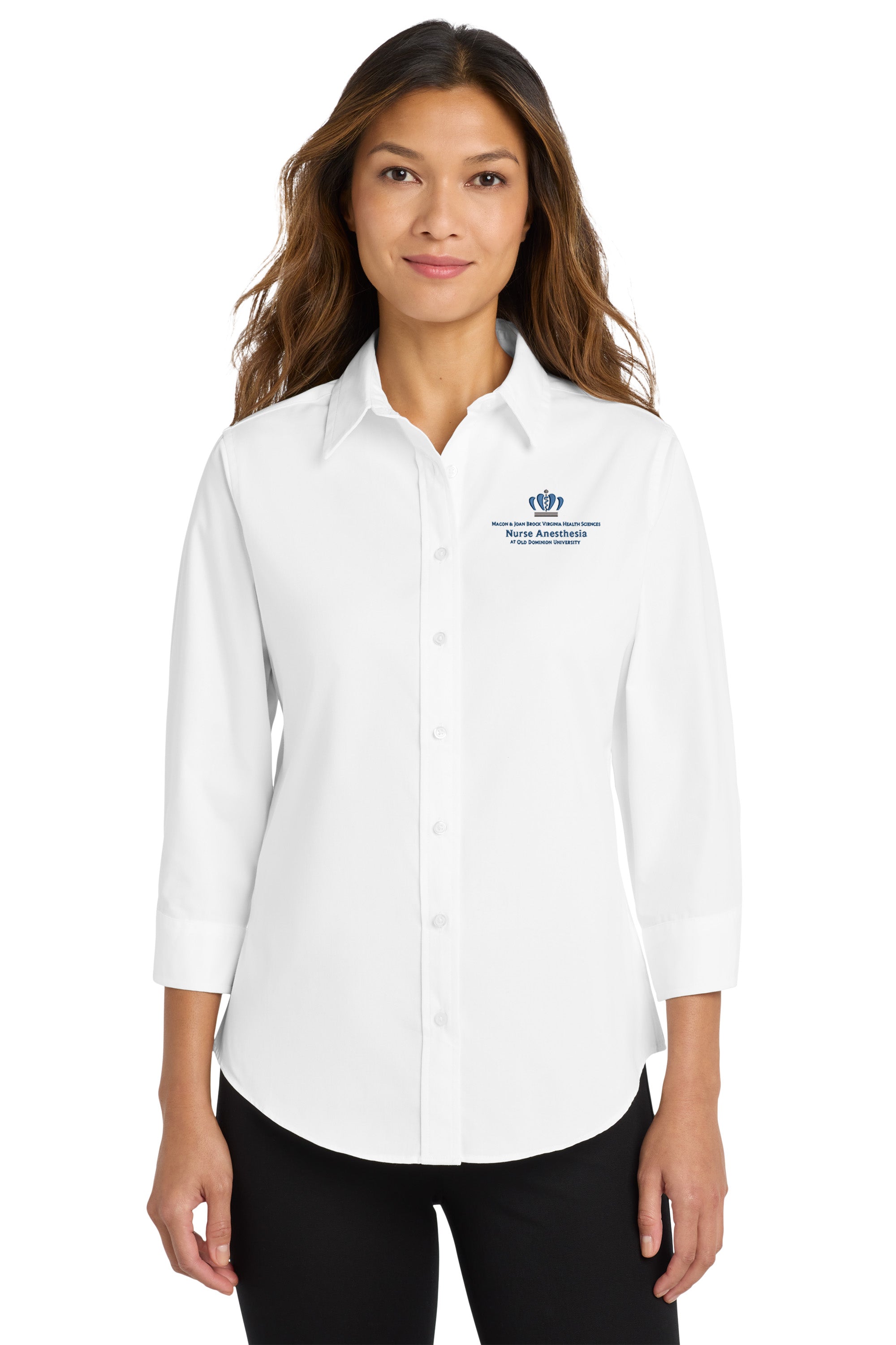 Old Dominion University, Nurse Anesthesia, Women's 3/4-Sleeve Easy Care Shirt - White