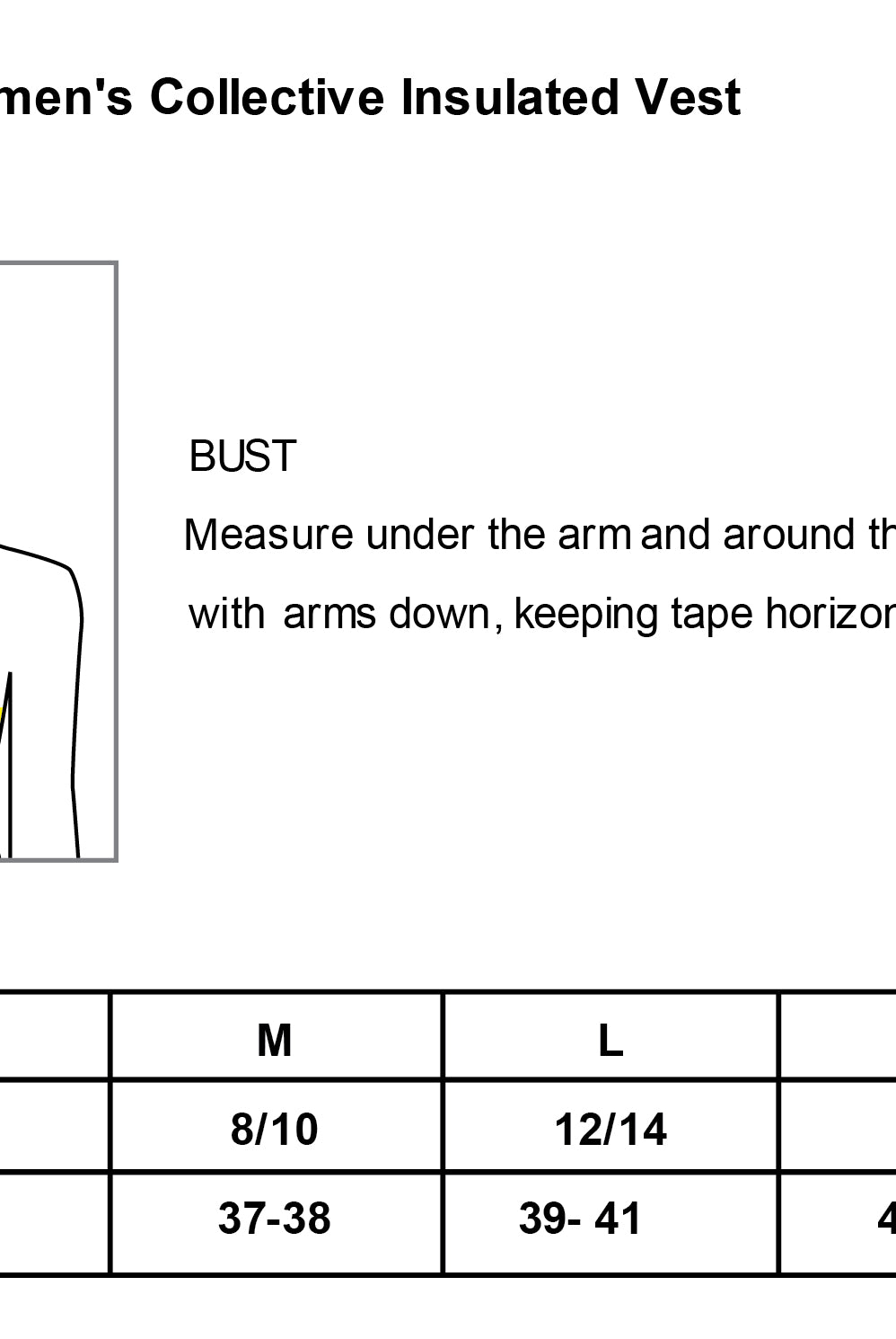 Old Dominion University, ODU Military - Military Logo, Women's Collective Insulated Vest - Size Chart