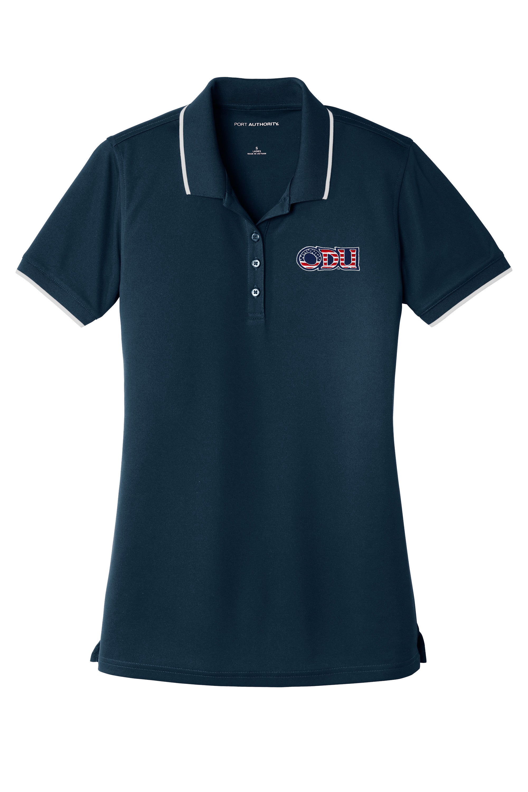 Old Dominion University, ODU Military - Military Logo, Women's UV Micro-Mesh Tipped Polo - Navy