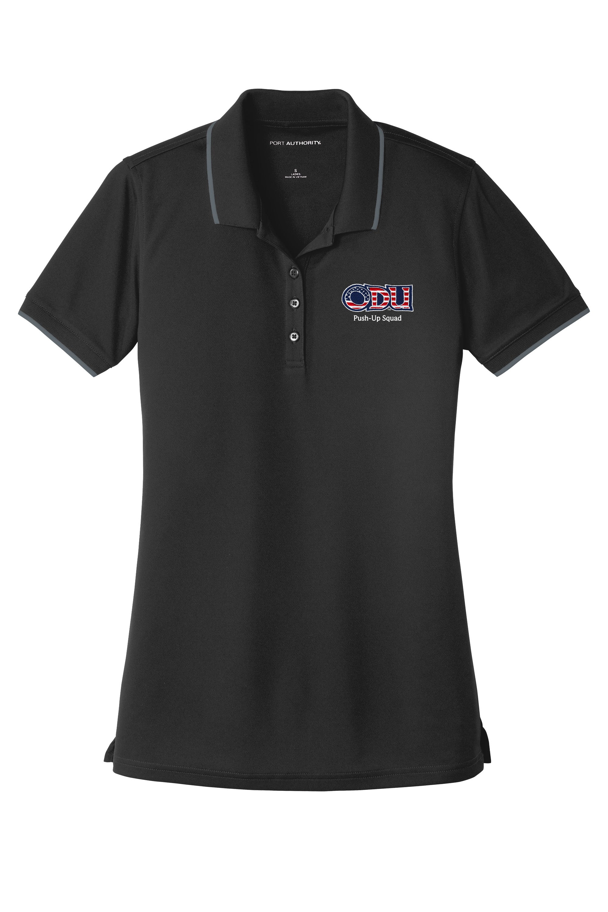 Old Dominion University, ODU Military - Push-Up Squad, Women's UV Micro-Mesh Tipped Polo - Black