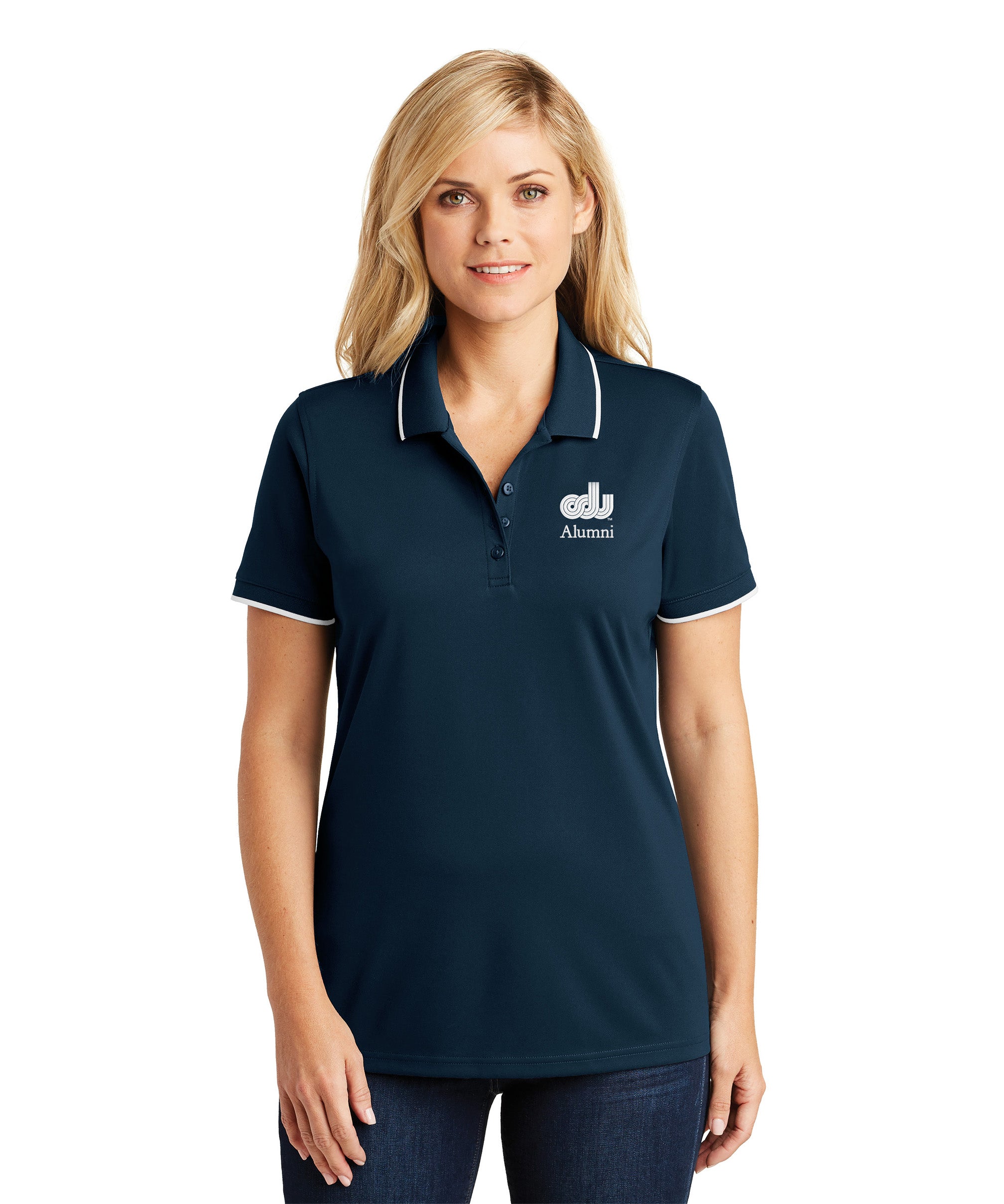 Old Dominion University, ODU, Vintage8 logo, Alumni, Port Authority® Ladies Dry Zone® UV Micro-Mesh Tipped Polo Shirt - Navy