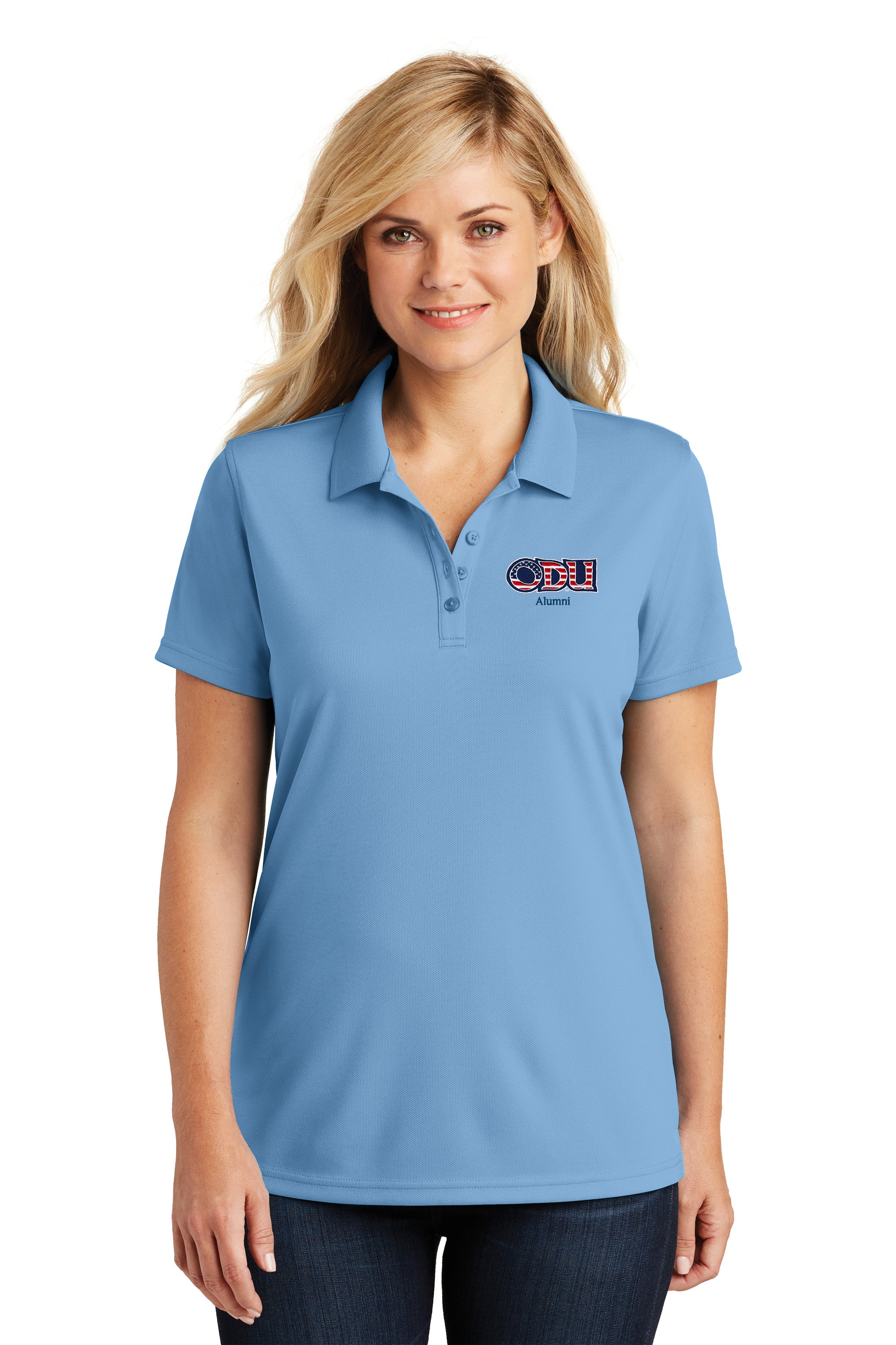 Old Dominion University, ODU Military - Alumni, Women's UV Micro-Mesh Polo - Carolina Blue