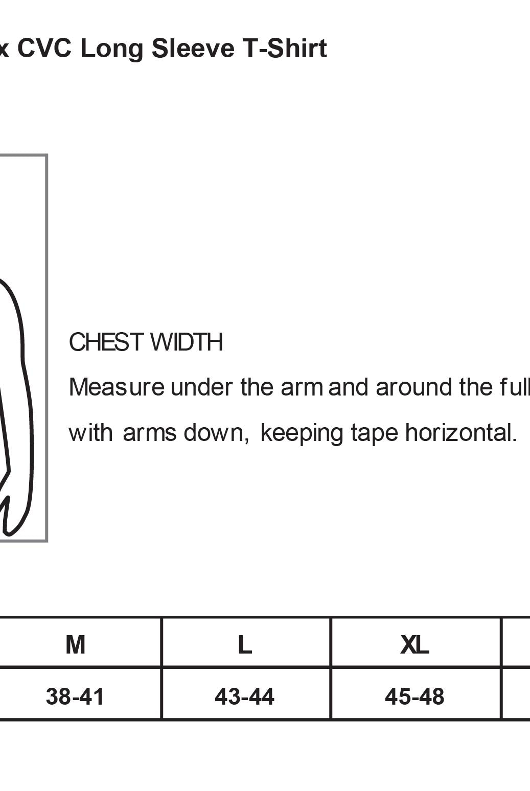 Old Dominion University, Full Logo, Nurse Anesthesia, Next Level Apparel® Unisex CVC Long Sleeve Tee - Size Chart