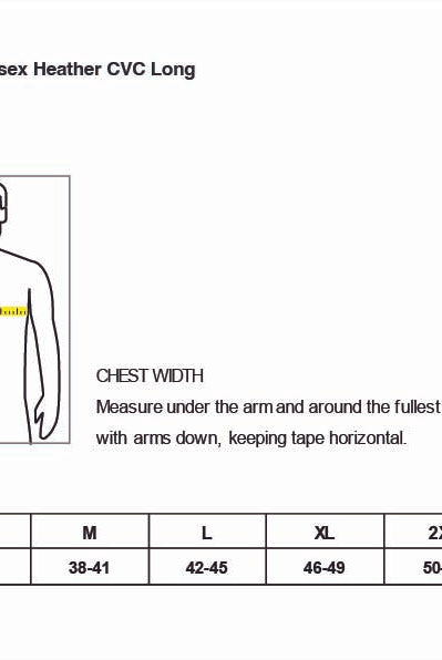 Old Dominion University, Club Sports - Volleyball, Adult CVC Long Sleeve T-Shirt - Size Chart