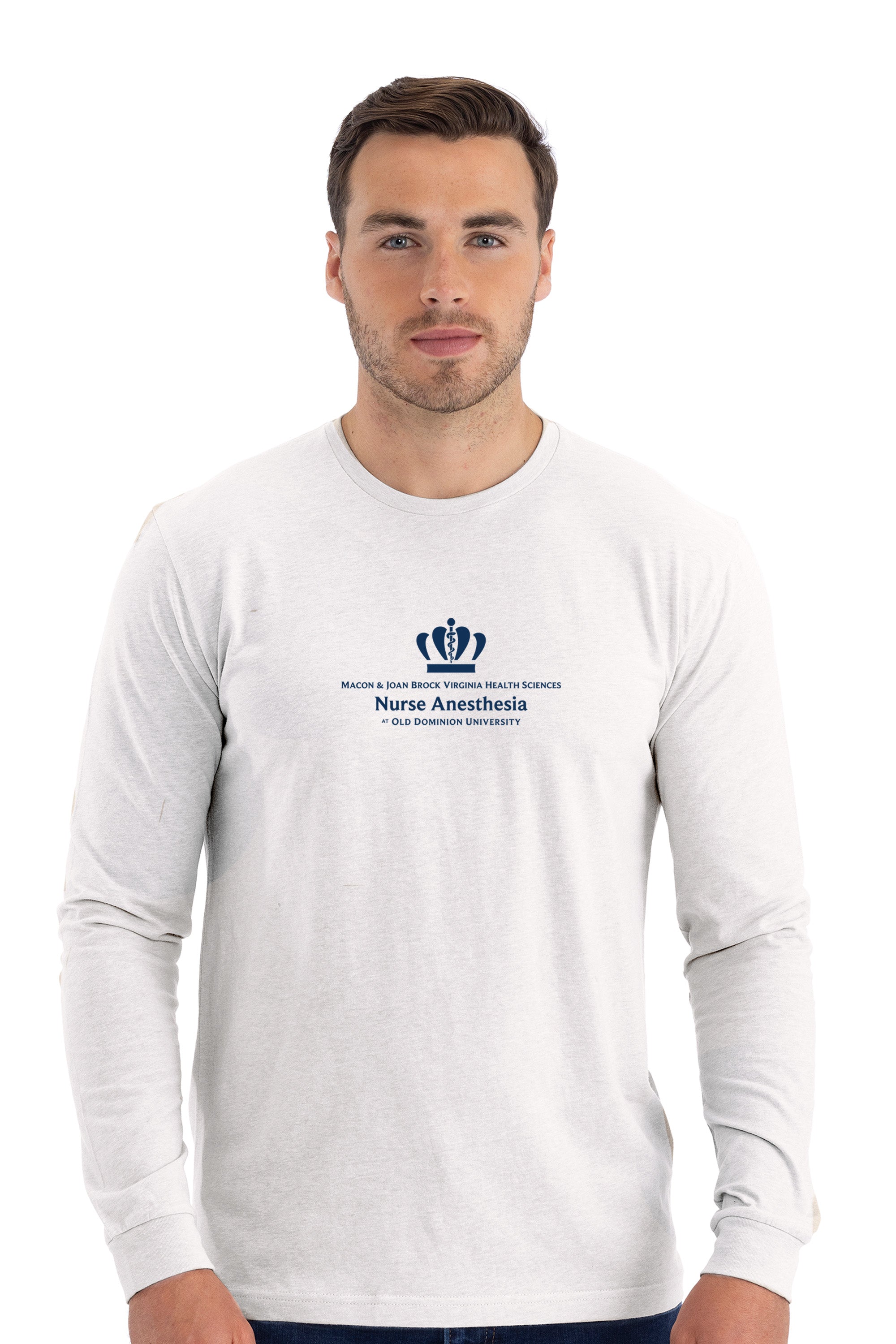 Old Dominion University, Full Logo, Nurse Anesthesia, Next Level Apparel® Unisex CVC Long Sleeve Tee - White