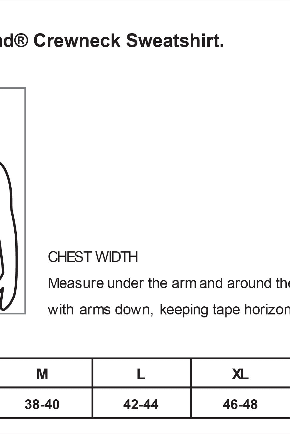 Old Dominion University, Club Sports - Volleyball, Champion® Powerblend® Crewneck Sweatshirt - Size Chart