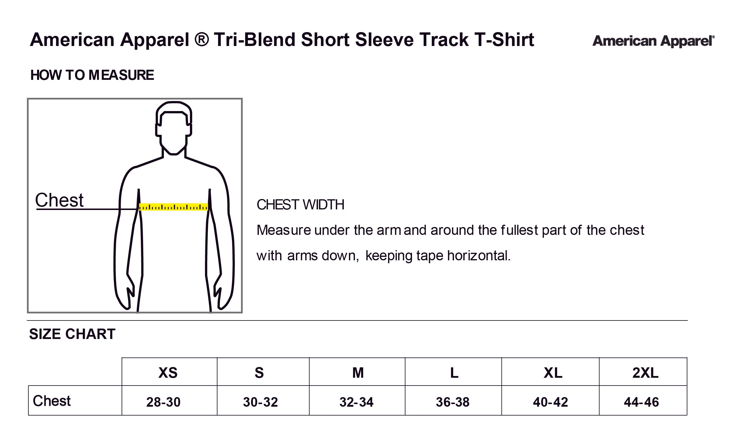 Old Dominion University, ODU Military - Military Logo, American Apparel® Tri-Blend Unisex Track T-Shirt - Size Chart