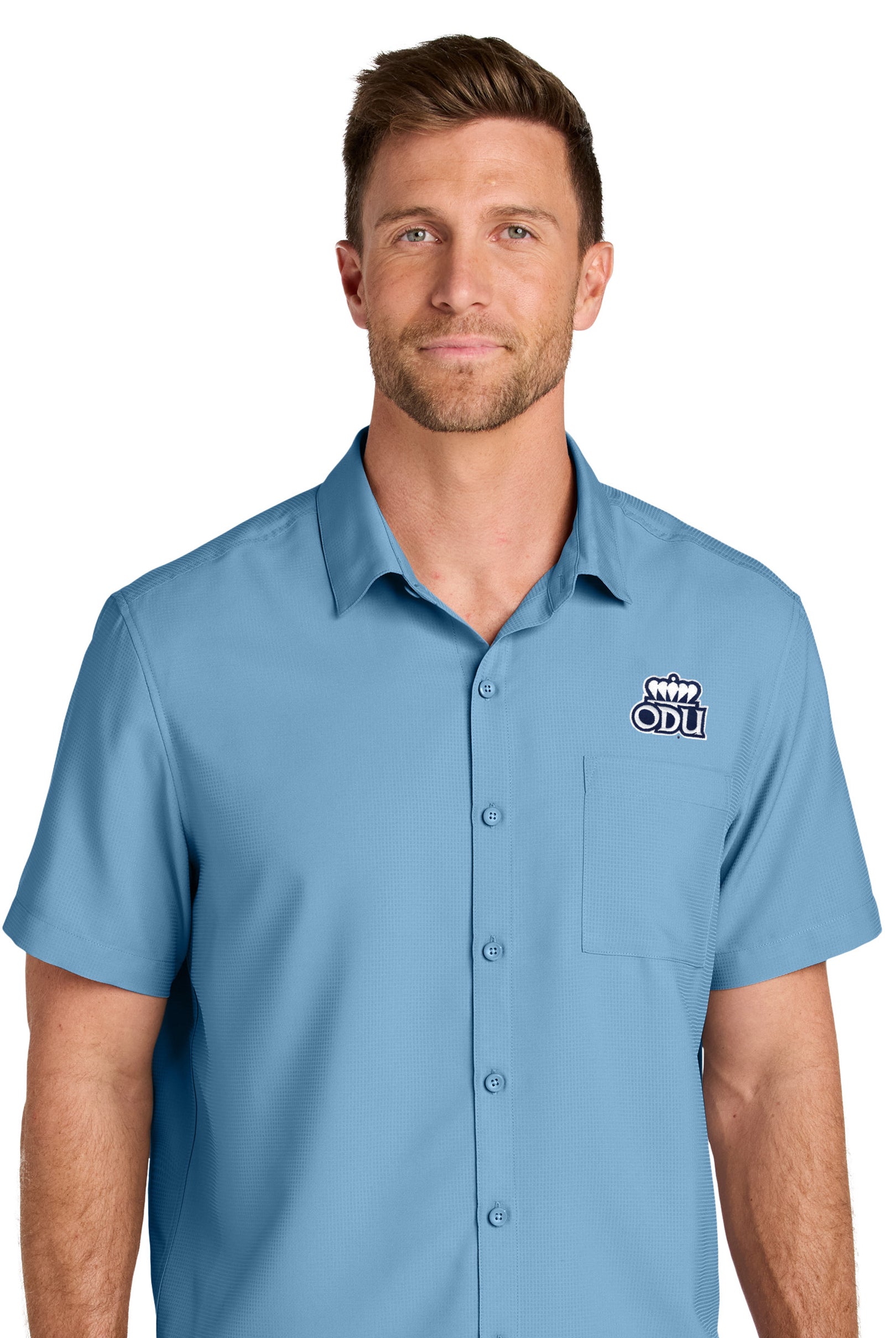 Old Dominion University, Logo 03, Short Sleeve UV Dockside Shirt - Hudson Blue