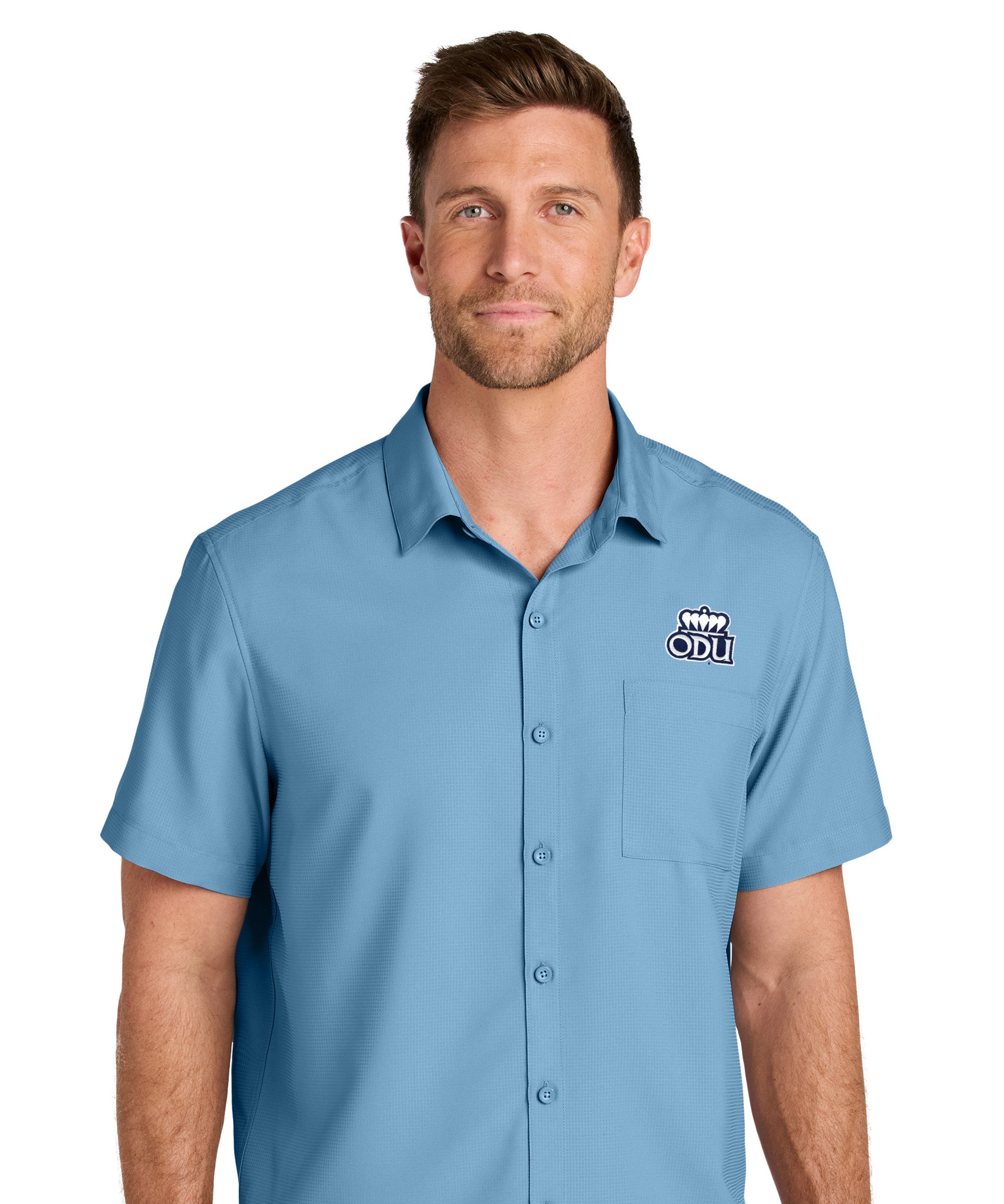 Old Dominion University, Logo 03, Short Sleeve UV Dockside Shirt - Hudson Blue