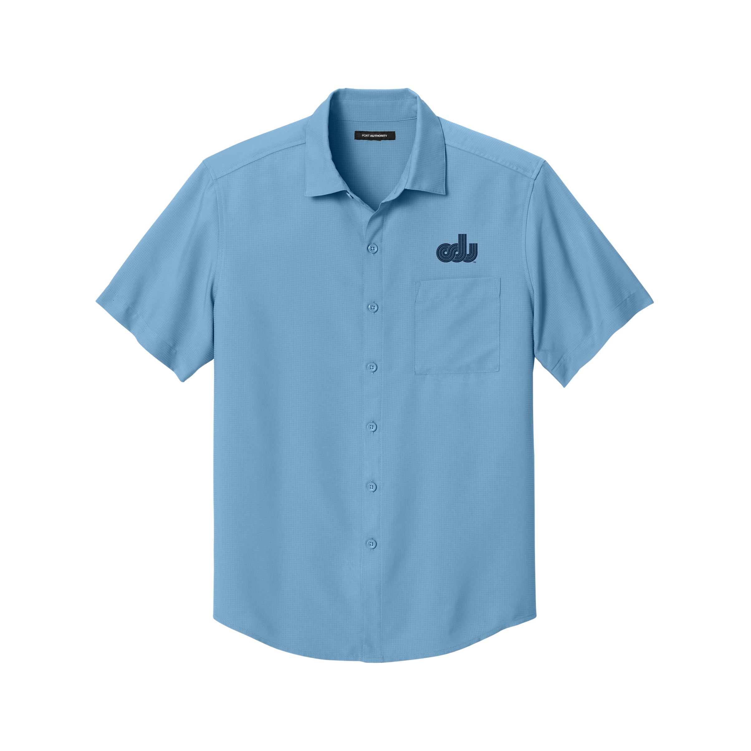 Old Dominion University, Vintage Logo 08, Short Sleeve UV Dockside Shirt - Hudson Blue