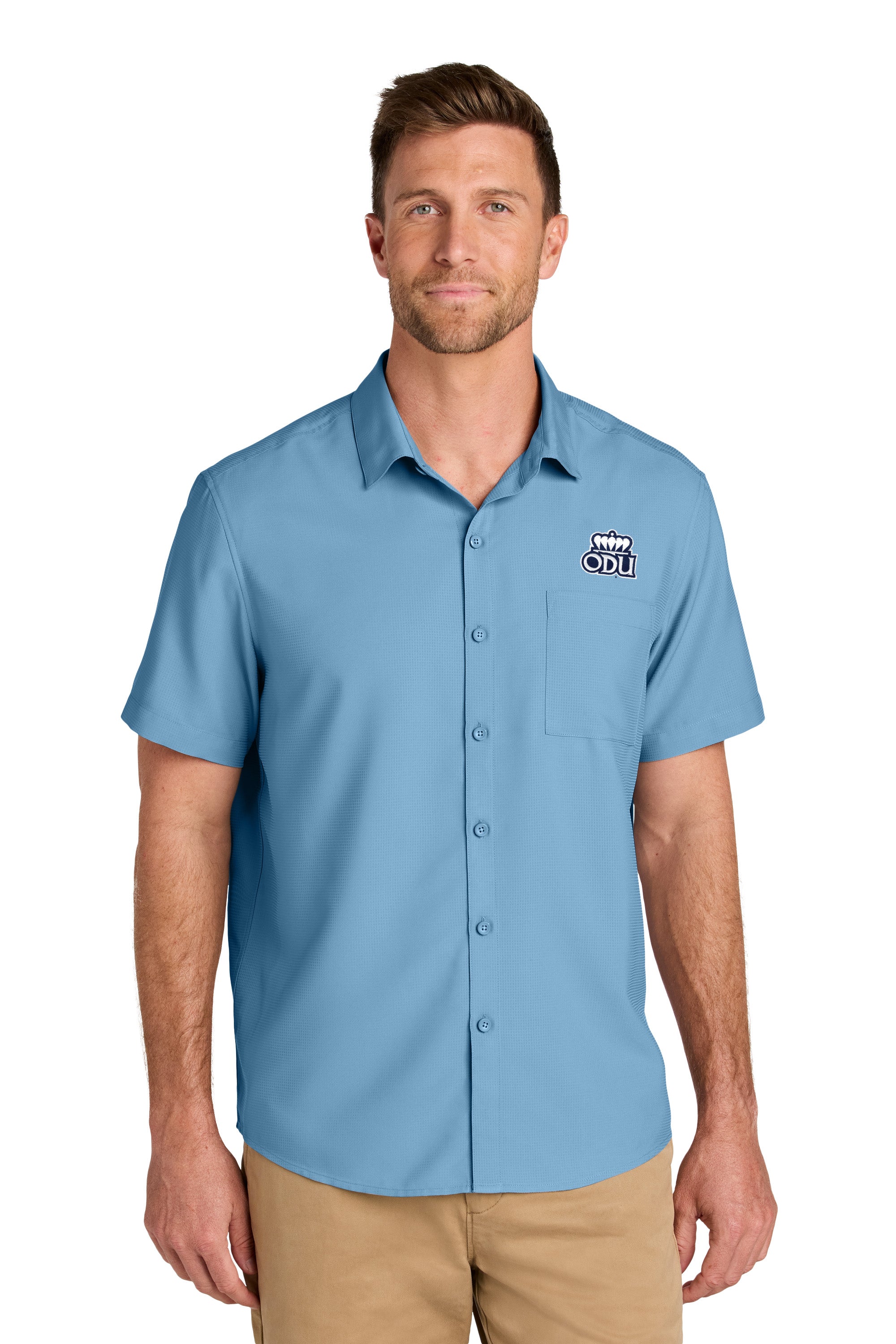 Old Dominion University, Logo 03, Short Sleeve UV Dockside Shirt - Hudson Blue