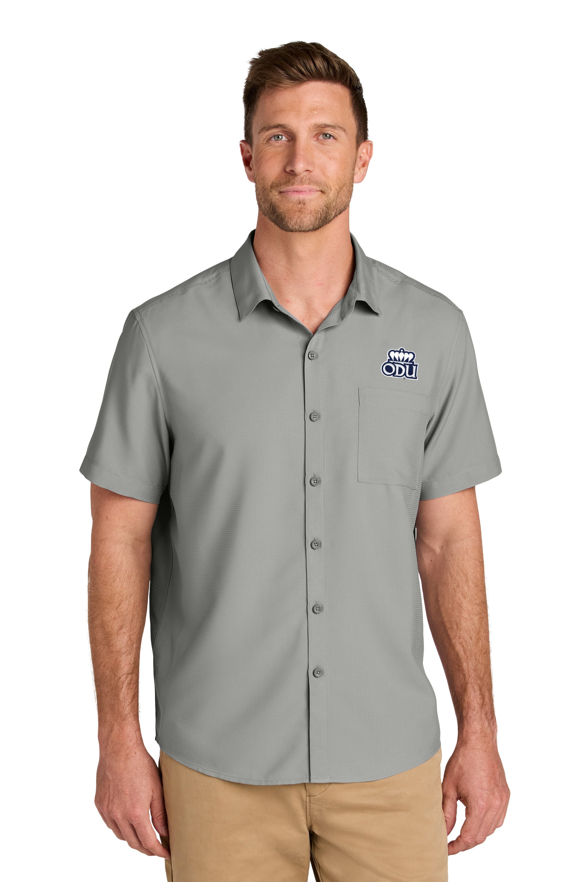 Old Dominion University, Logo 03, Short Sleeve UV Dockside Shirt Grey