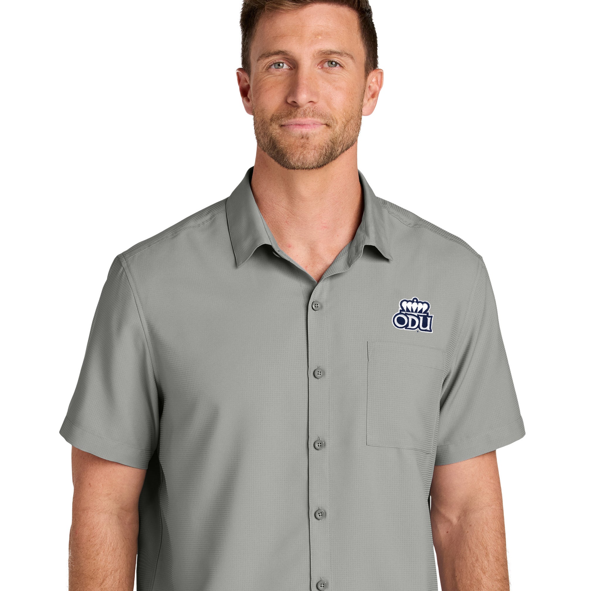 Old Dominion University, Logo 03, Short Sleeve UV Dockside Shirt Grey