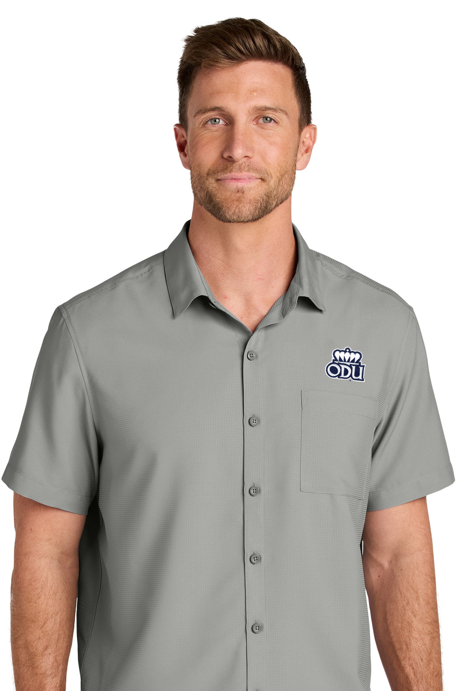 Old Dominion University, Logo 03, Short Sleeve UV Dockside Shirt Grey