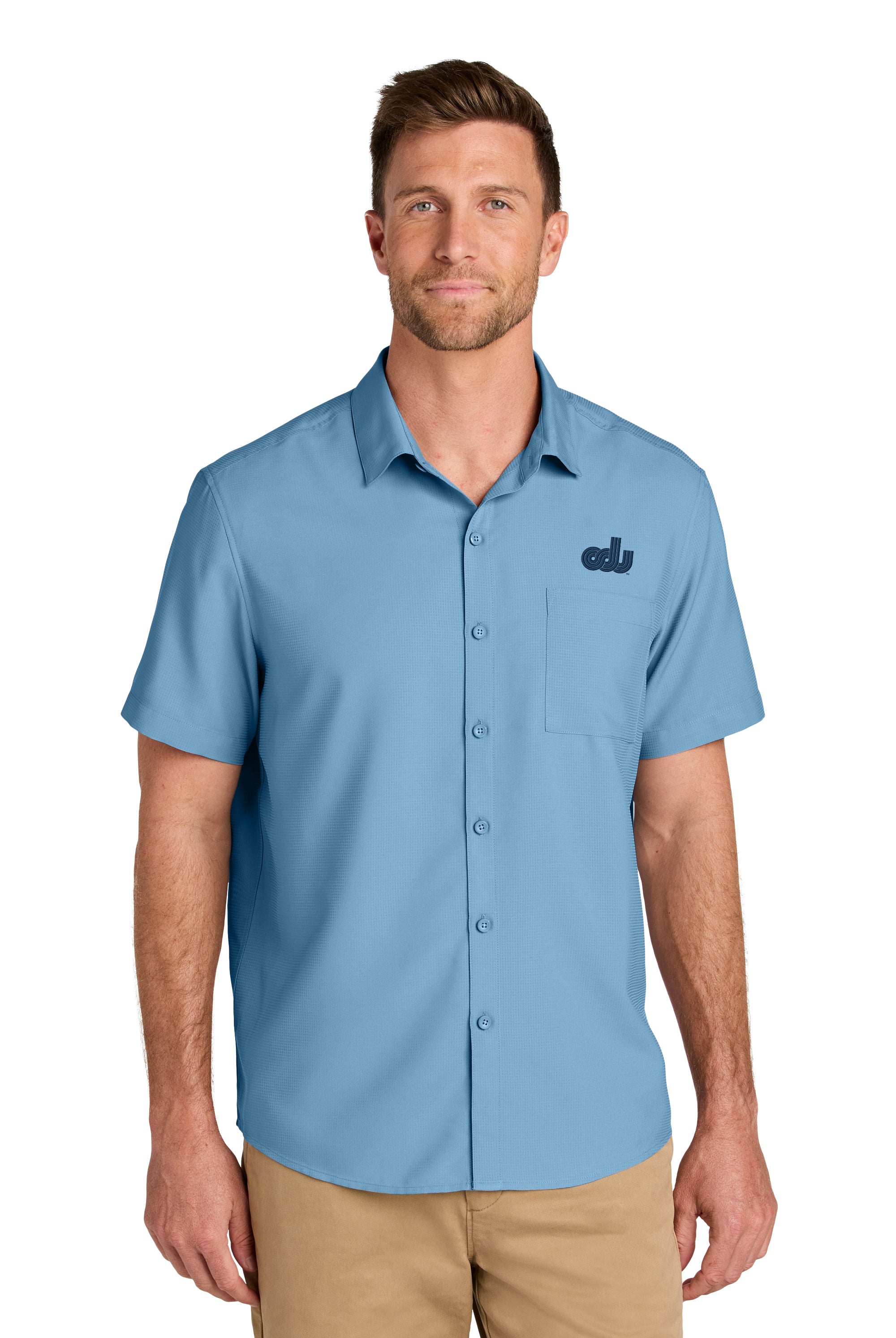 Old Dominion University, Vintage Logo 08, Short Sleeve UV Dockside Shirt - Hudson Blue