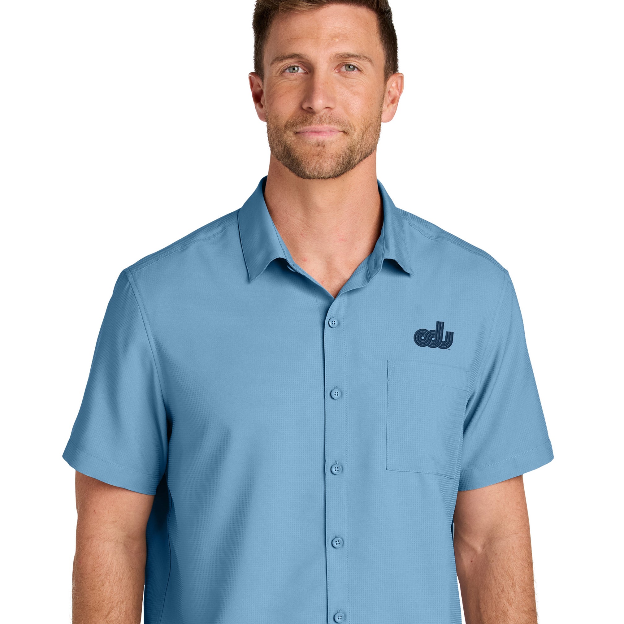 Old Dominion University, Vintage Logo 08, Short Sleeve UV Dockside Shirt - Hudson Blue