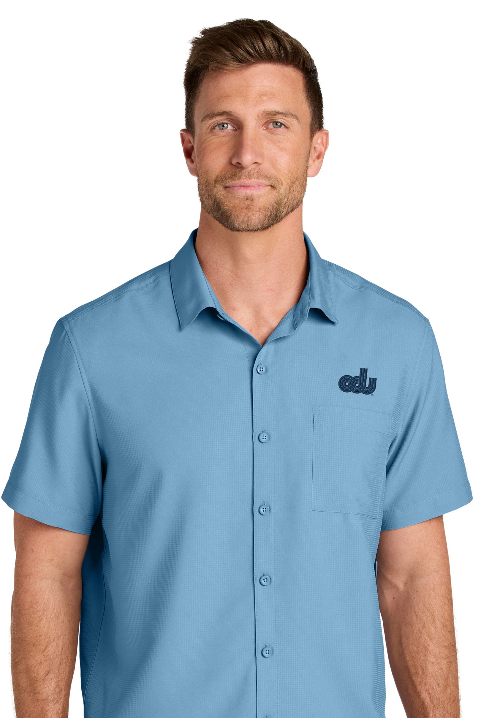 Old Dominion University, Vintage Logo 08, Short Sleeve UV Dockside Shirt - Hudson Blue