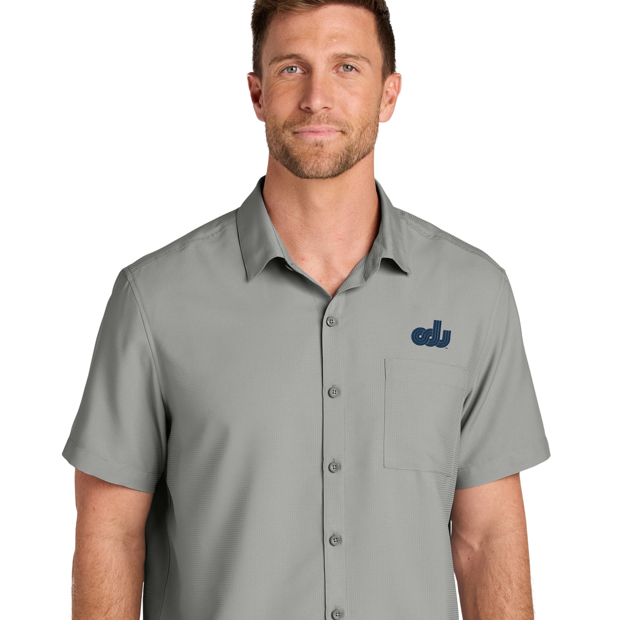 Old Dominion University, Vintage Logo 08, Short Sleeve UV Dockside Shirt - Gray