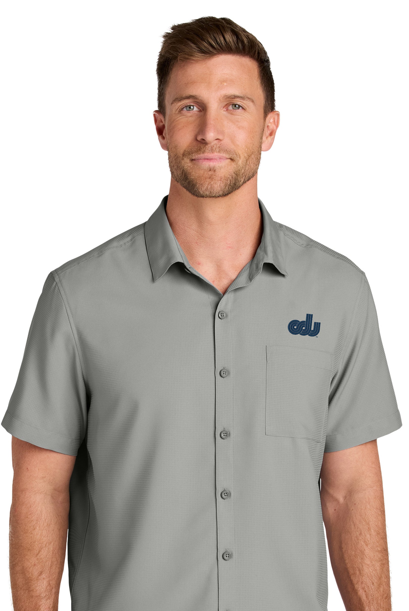 Old Dominion University, Vintage Logo 08, Short Sleeve UV Dockside Shirt - Gray
