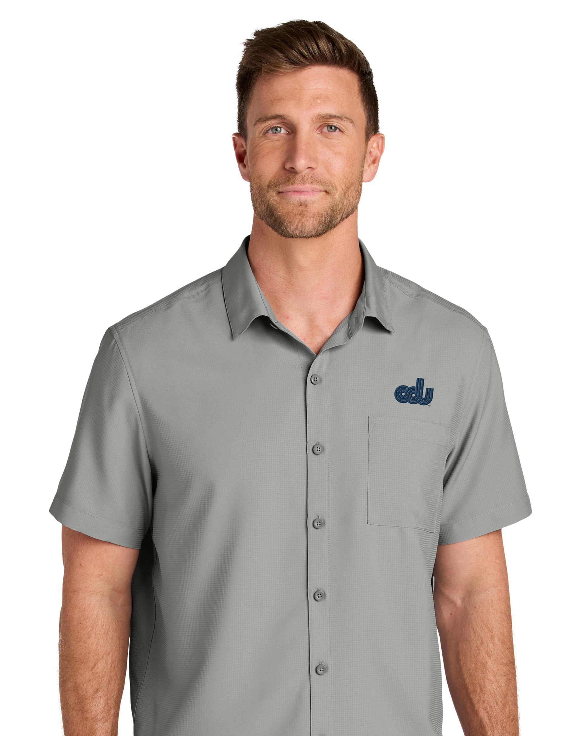 Old Dominion University, Vintage Logo 08, Short Sleeve UV Dockside Shirt - Gray