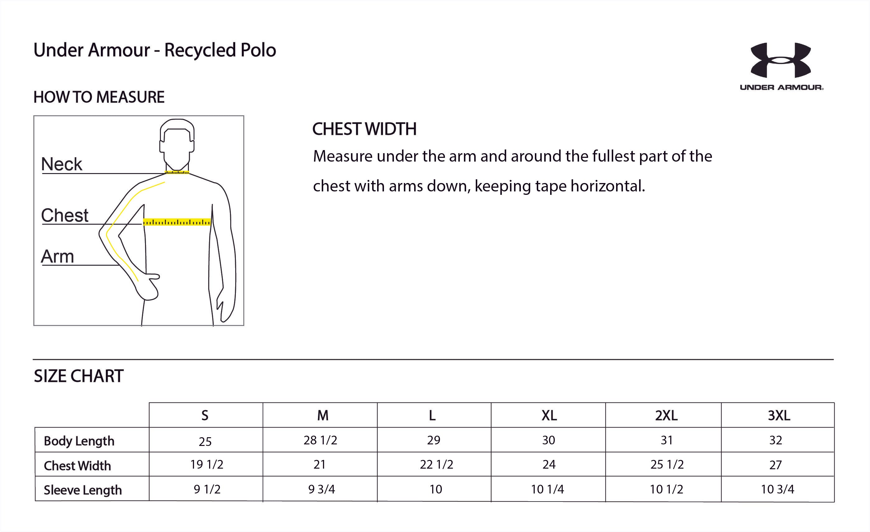 Old Dominion University, Club Sports - Ice Hockey, Under Armour Recycled Polo - Size Chart