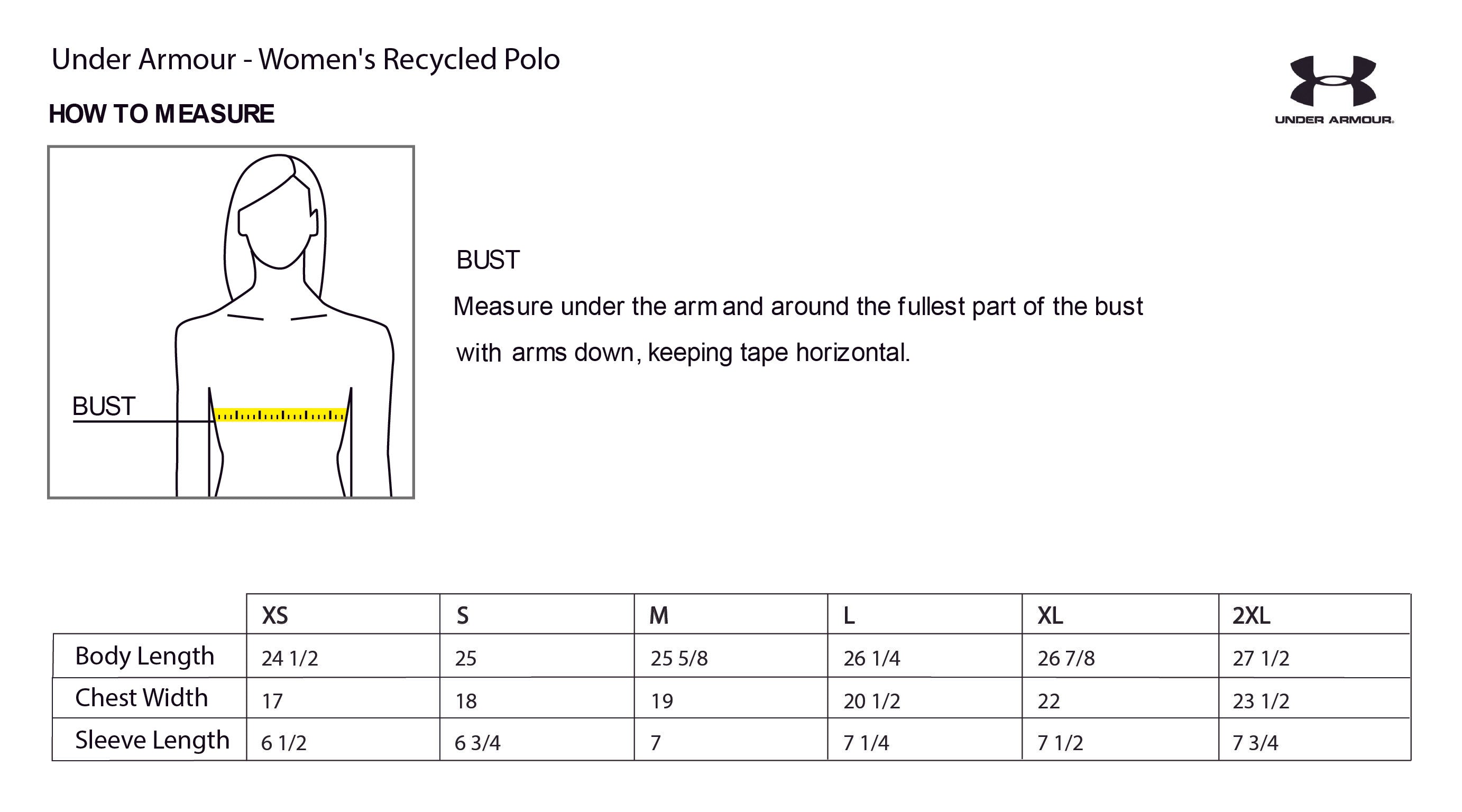 Old Dominion University, Club Sports - Soccer, Under Armour Women's Recycled Polo - Size Chart
