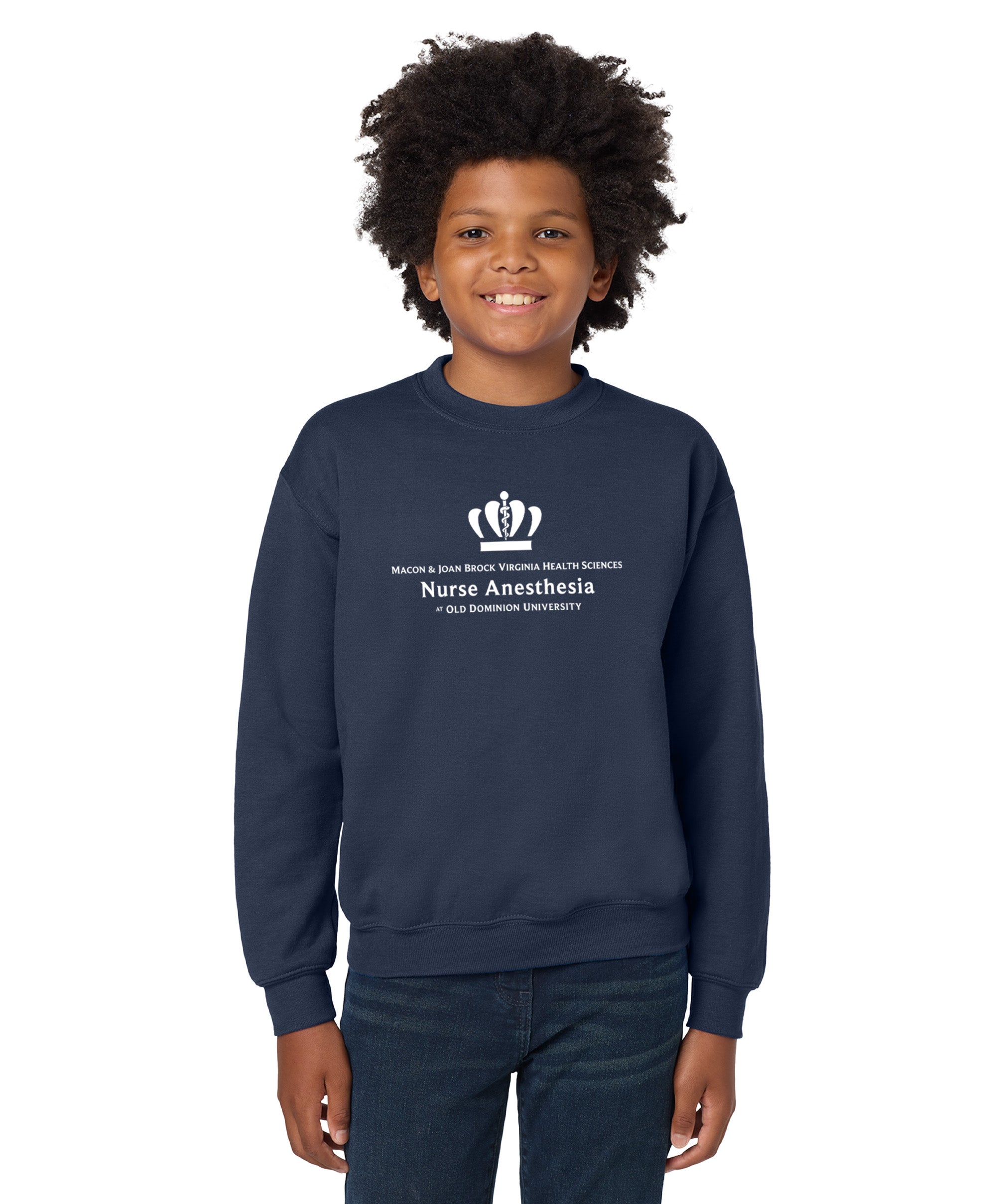 Old Dominion University, Full Logo, Nurse Anesthesia, Youth Heavy Blend™ Crewneck Sweatshirt - Navy