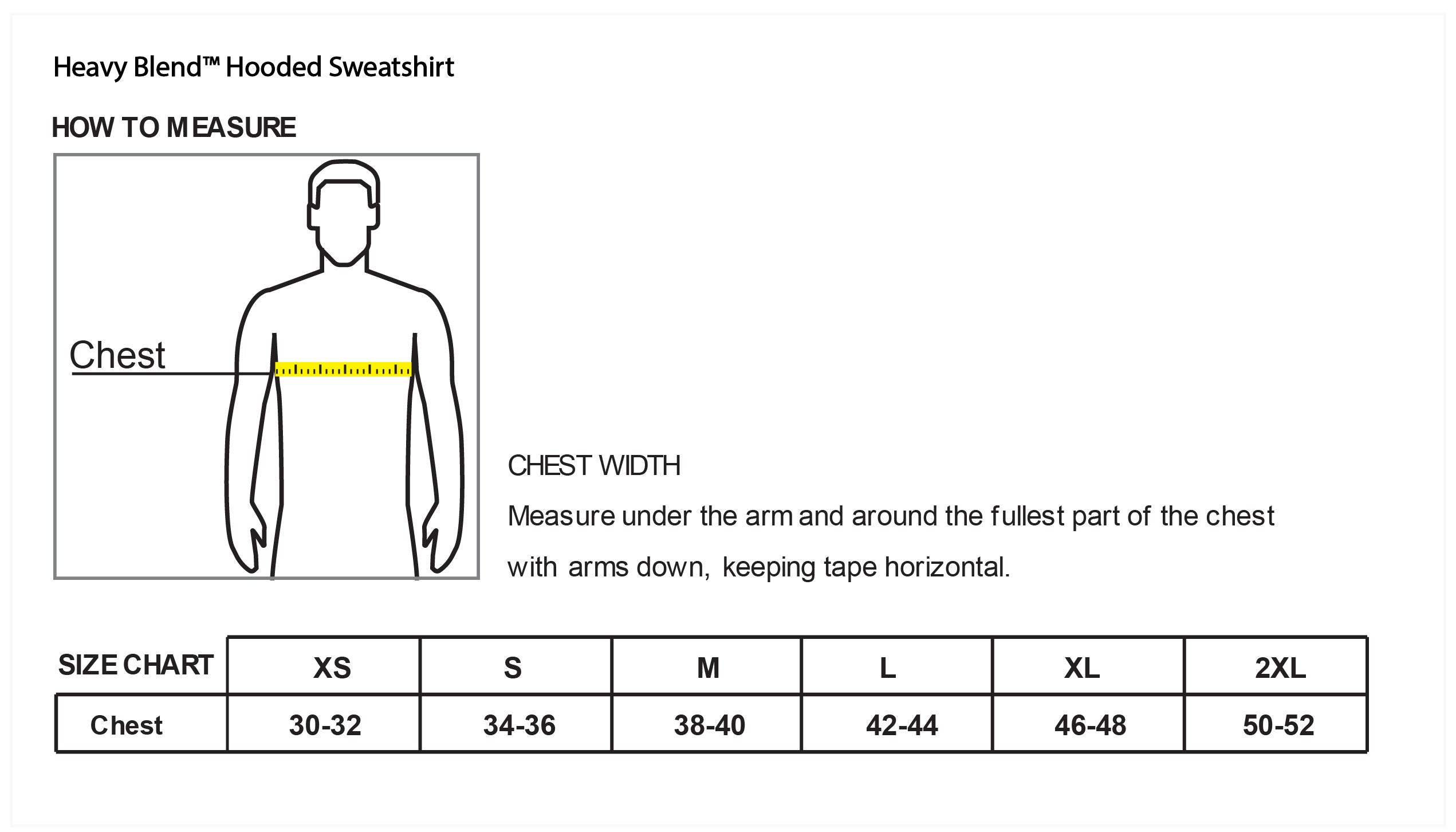 Old Dominion University, Club Sports - Rugby, Heavy Blend™ Hooded Sweatshirt - Size Chart