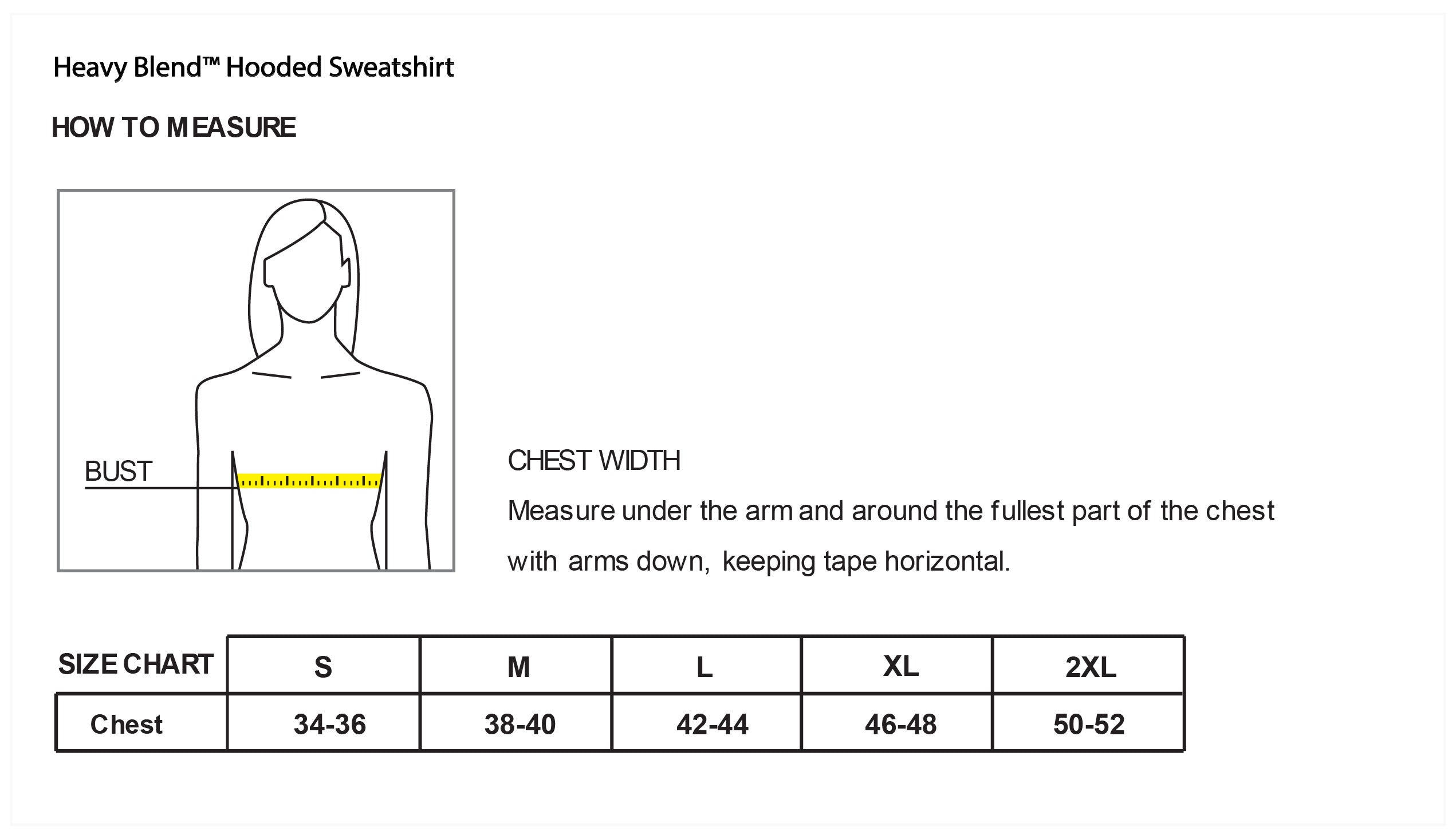Old Dominion University, Club Sports - Ice Hockey, Heavy Blend™ Hooded Sweatshirt - Size Chart