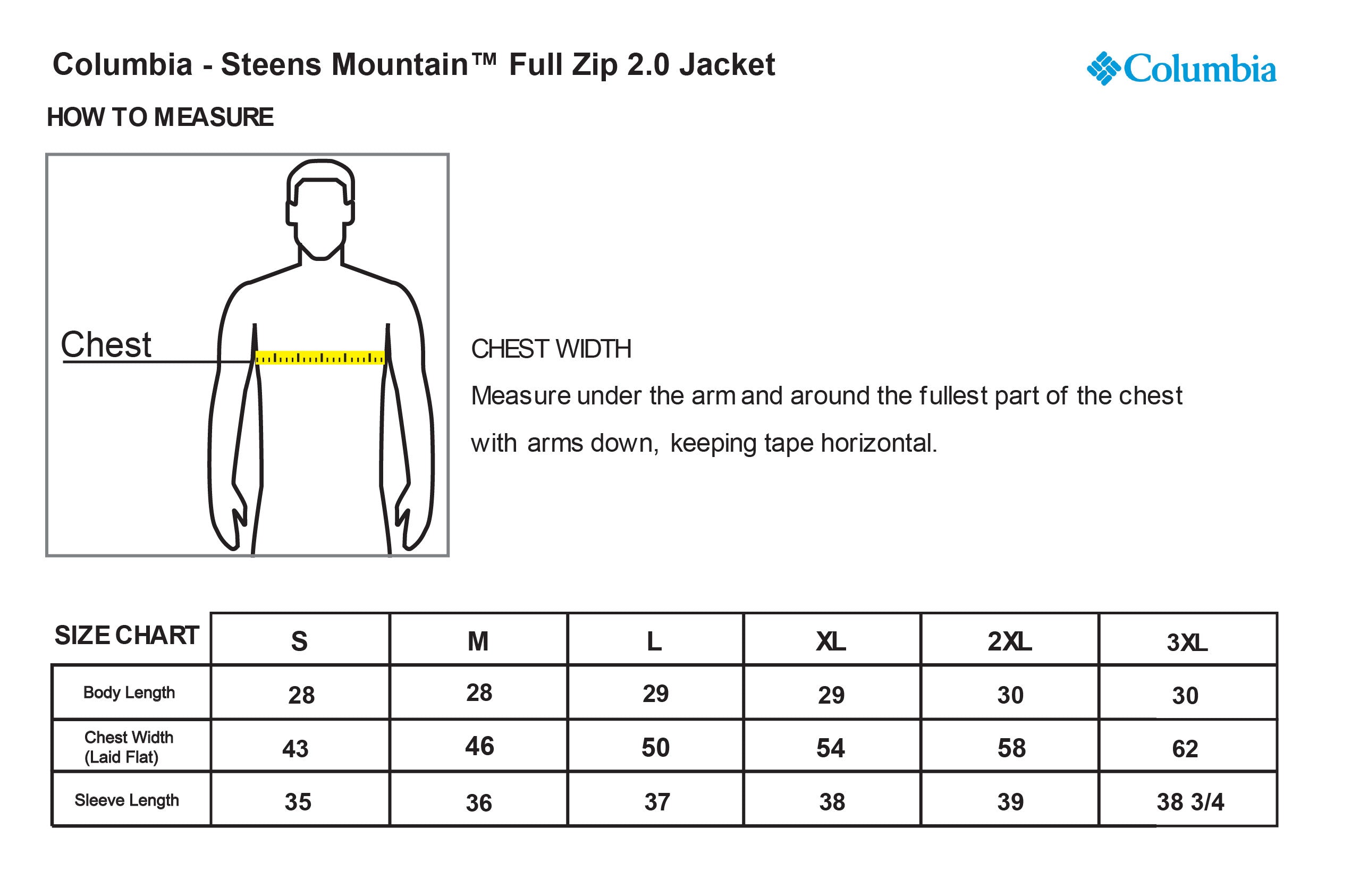 Old Dominion University, Club Sports - Rugby, Steens Mountain™ Full Zip 2.0 Jacket - Size Chart