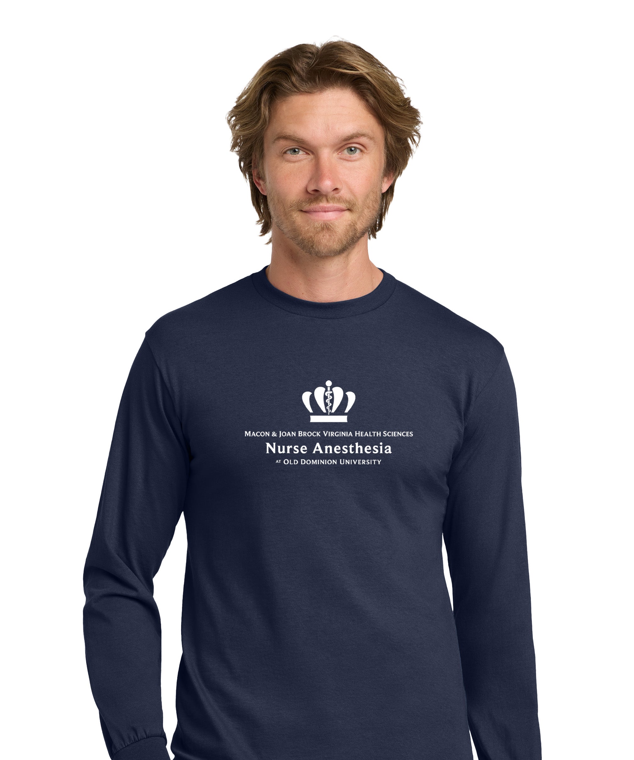 Old Dominion University, Full Logo, Nurse Anesthesia, Heavy Cotton™ 100% Cotton Long Sleeve T-Shirt - Navy