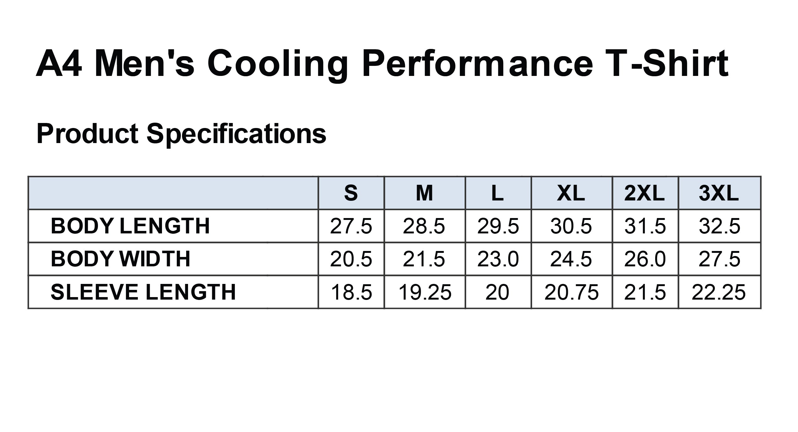 Old Dominion University, ODU Military - Army ROTC, A4 Cooling Performance Short Sleeve T-Shirt - Size Chart