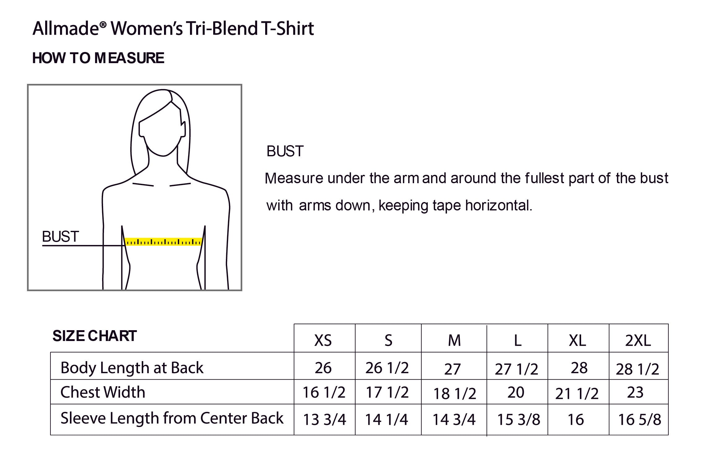 Old Dominion University, Nurse Anesthesia, Women’s Tri-Blend T - Shirt - Size Chart