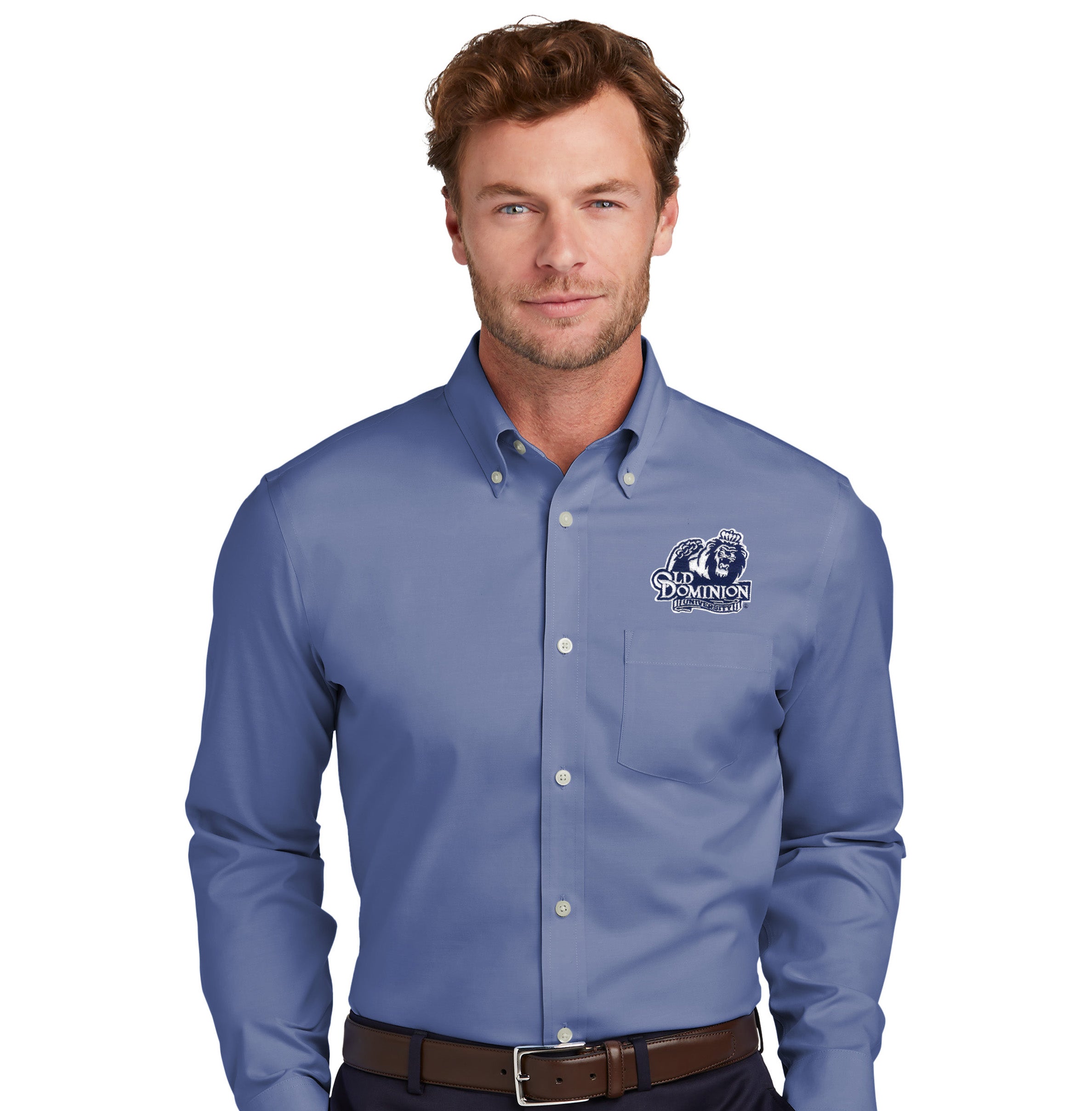 Old Dominion University, Brooks Brothers® Wrinkle-Free Stretch Pinpoint Shirt-Cobalt Blue