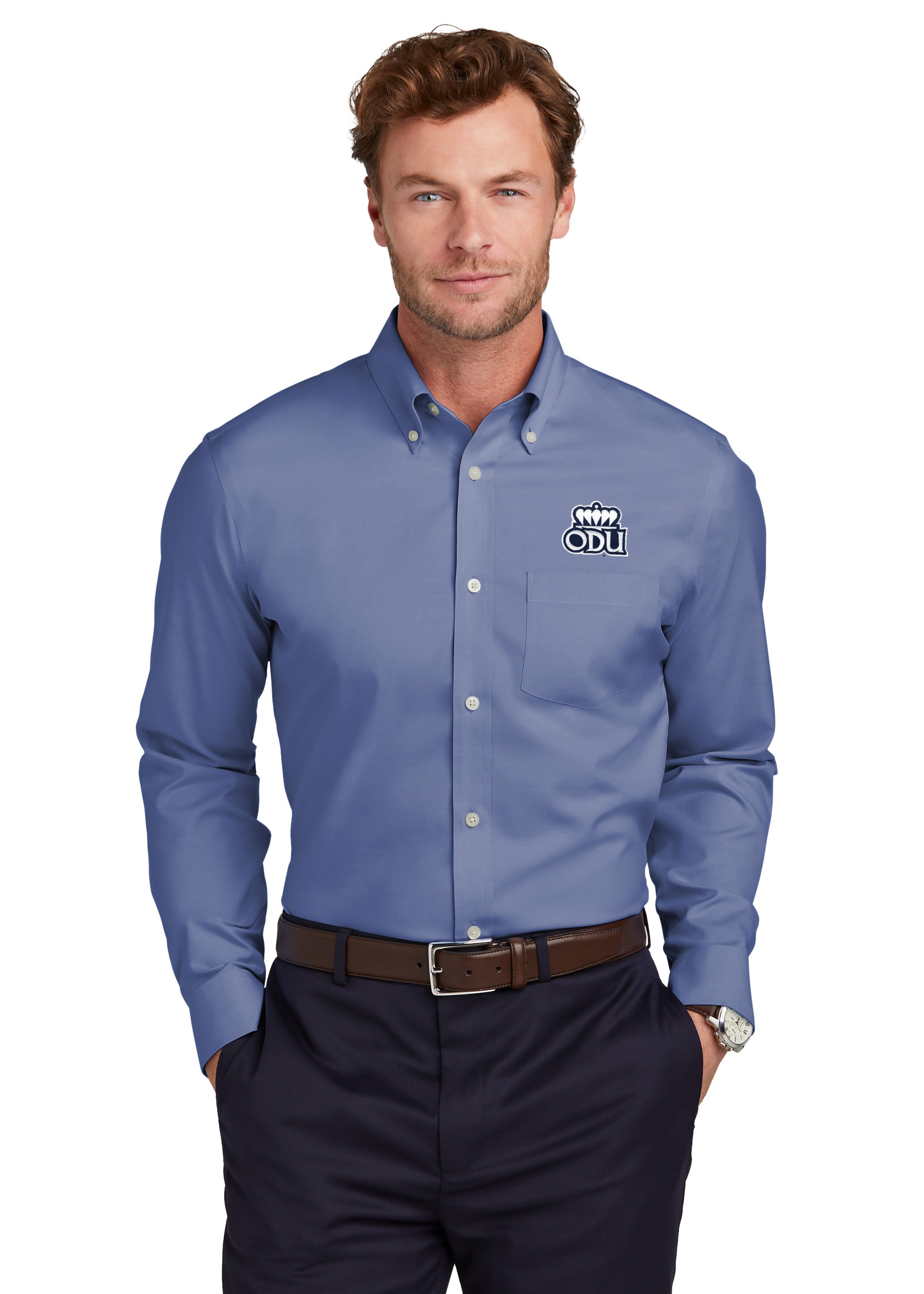 Old Dominion University, ODU, Brooks Brothers® Wrinkle-Free Stretch Pinpoint Dress Shirt - Cobalt Blue