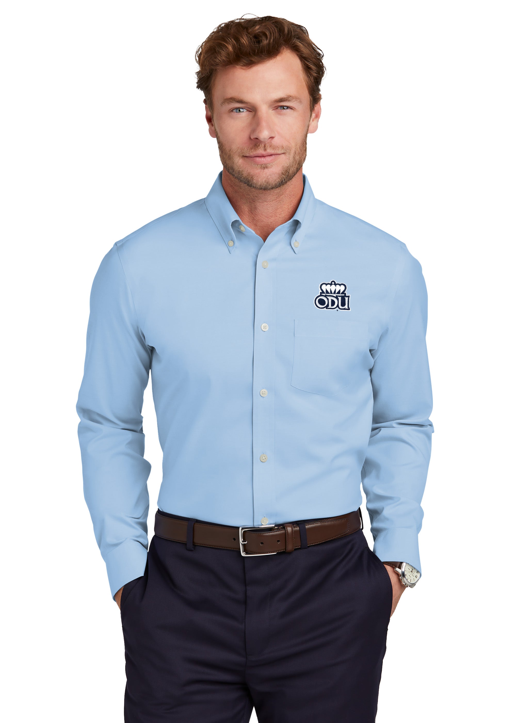 Old Dominion University, ODU, Brooks Brothers® Wrinkle-Free Stretch Pinpoint Dress Shirt - Newport Blue