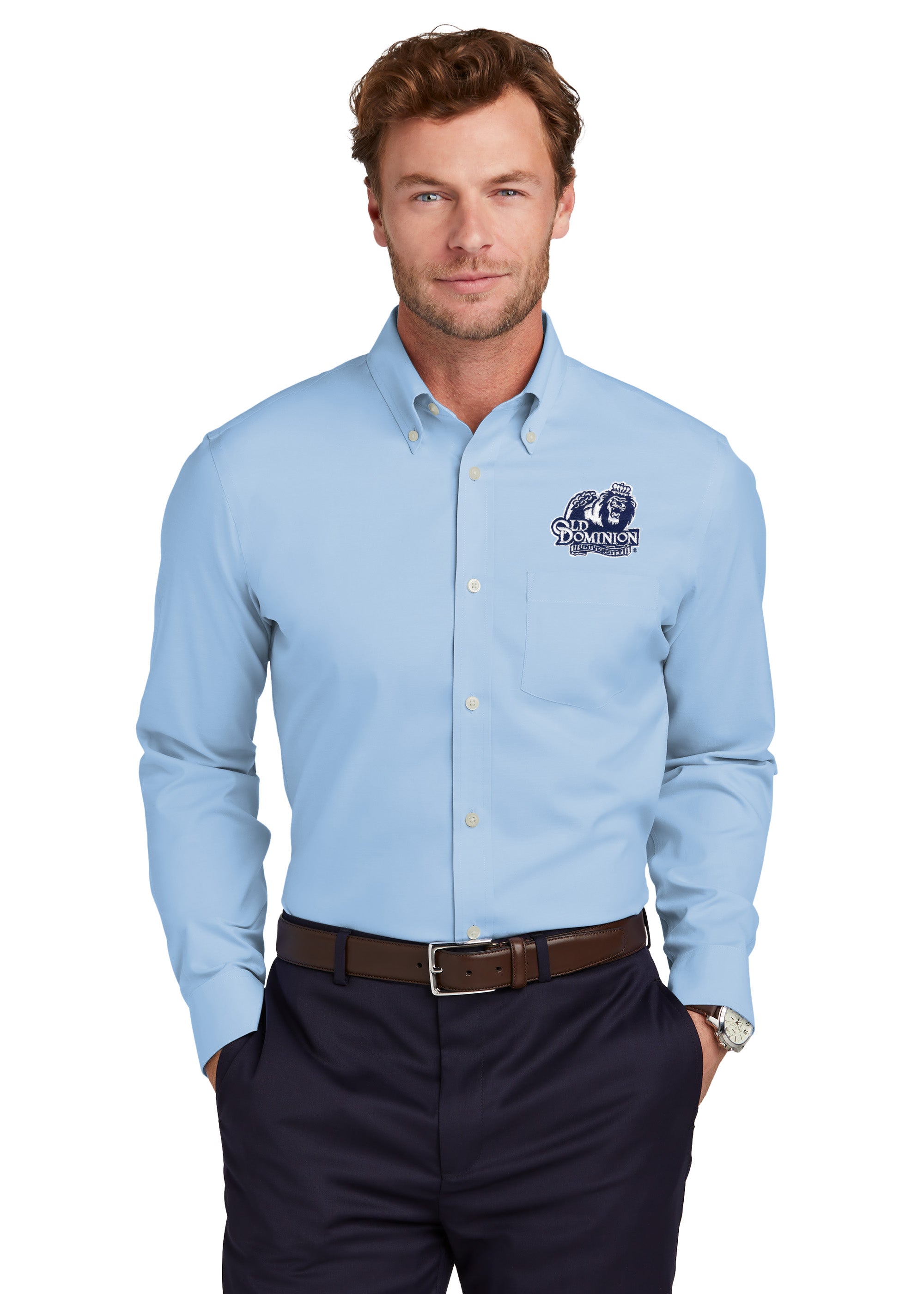 Old Dominion University, Brooks Brothers® Wrinkle-Free Stretch Pinpoint Shirt-Newport Blue