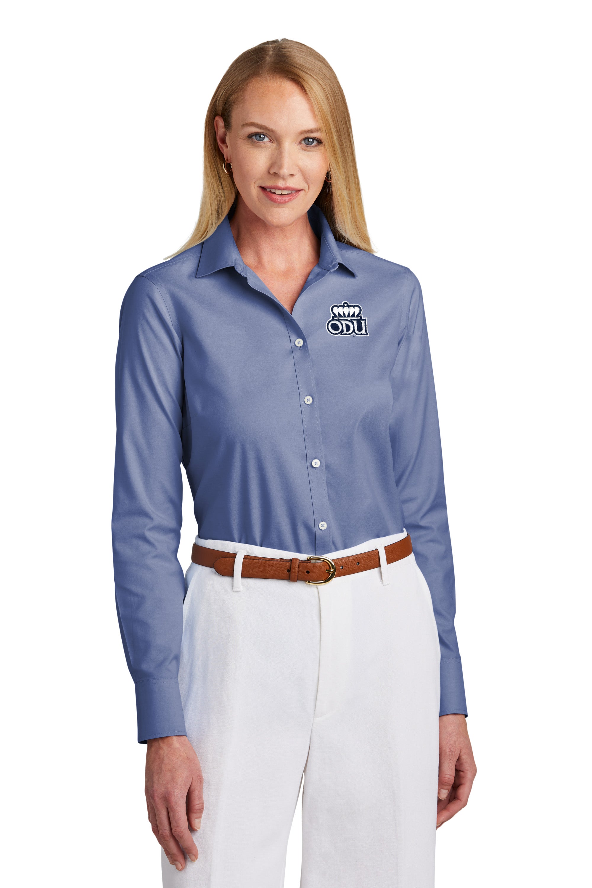 Old Dominion University, ODU Logo, Brooks Brothers® Women’s Wrinkle-Free Stretch Pinpoint Shirt- Cobalt Blue