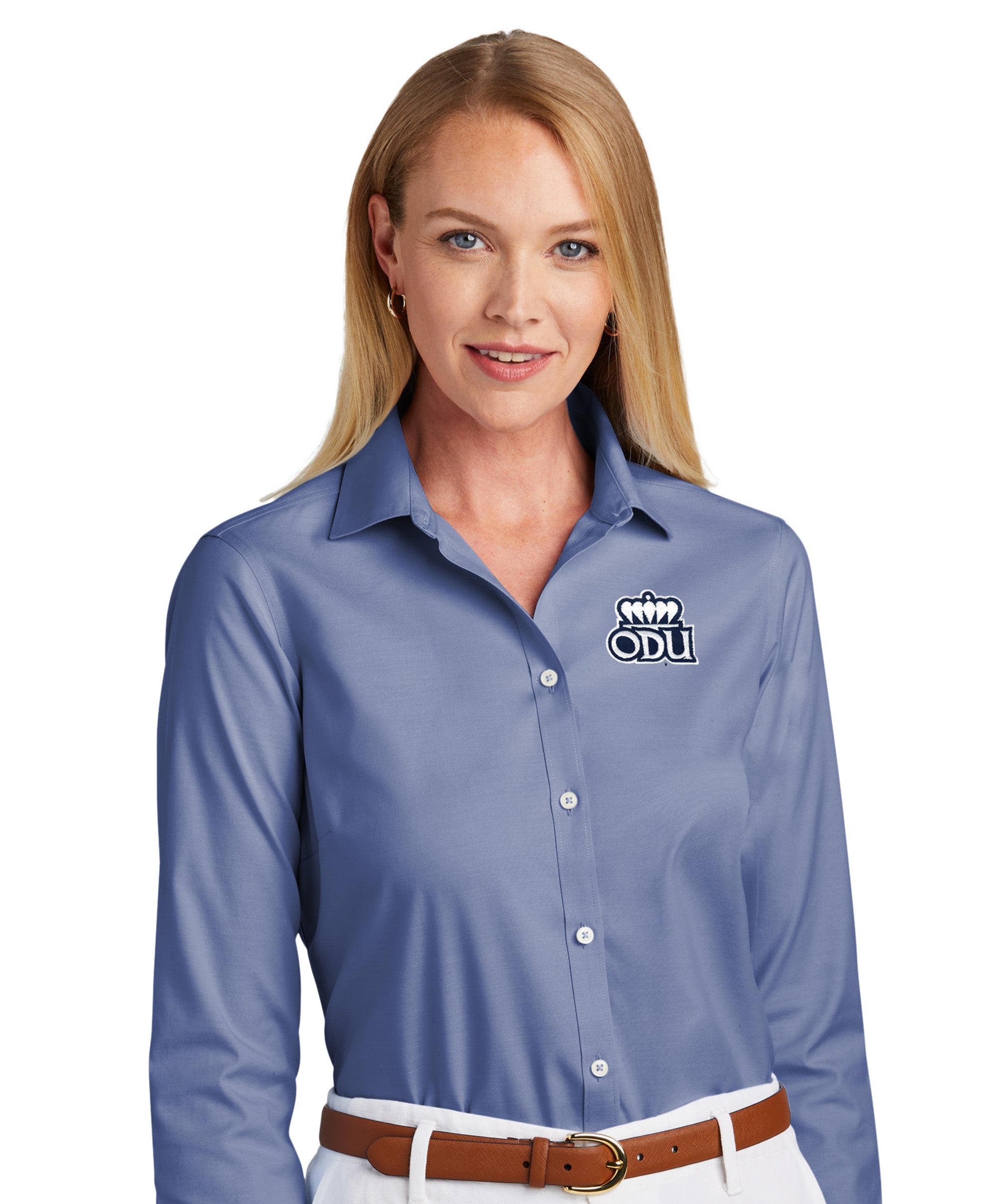 Old Dominion University, ODU Logo, Brooks Brothers® Women’s Wrinkle-Free Stretch Pinpoint Shirt- Cobalt Blue