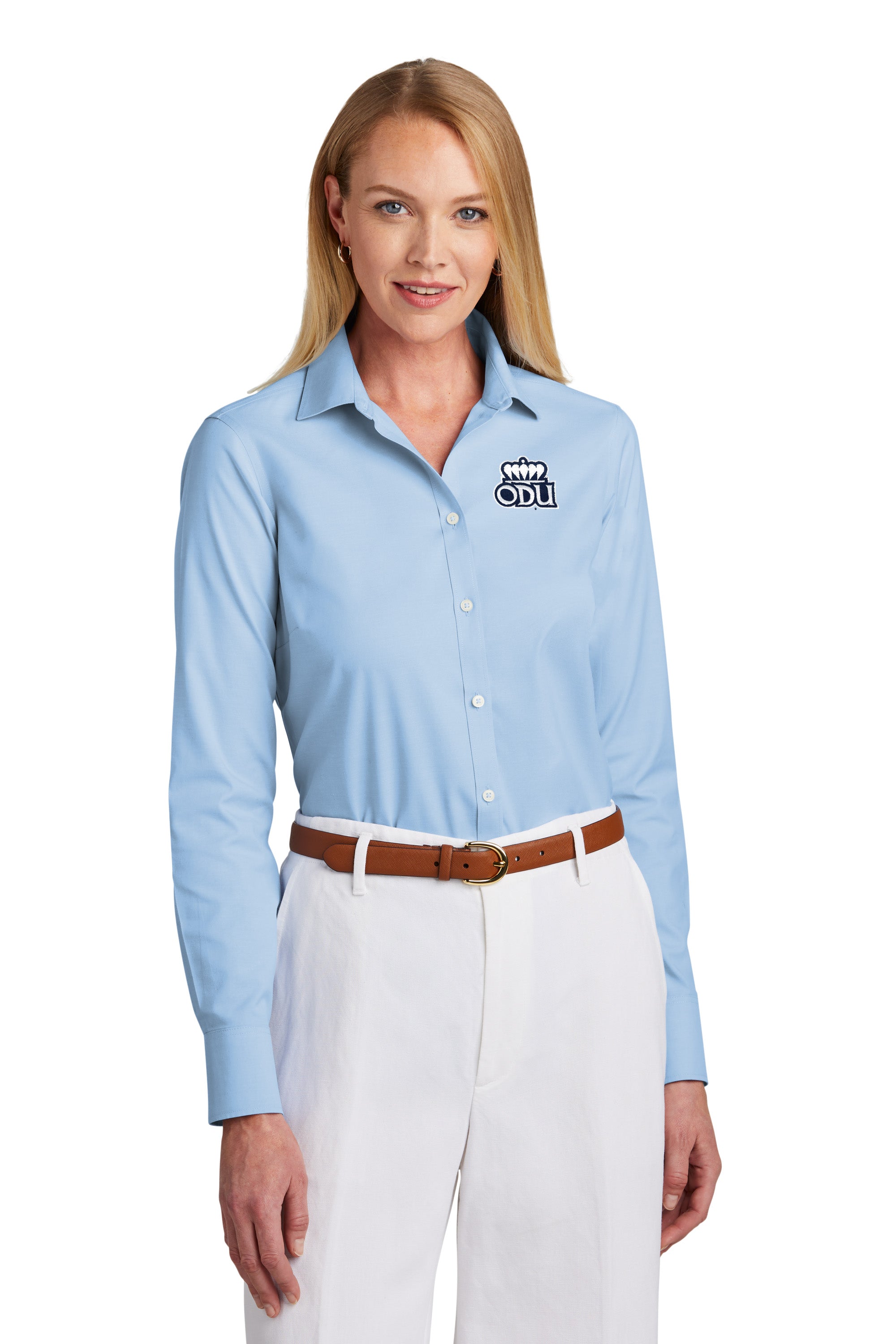 Old Dominion University, ODU Logo, Brooks Brothers® Women’s Wrinkle-Free Stretch Pinpoint Shirt- Newport Blue