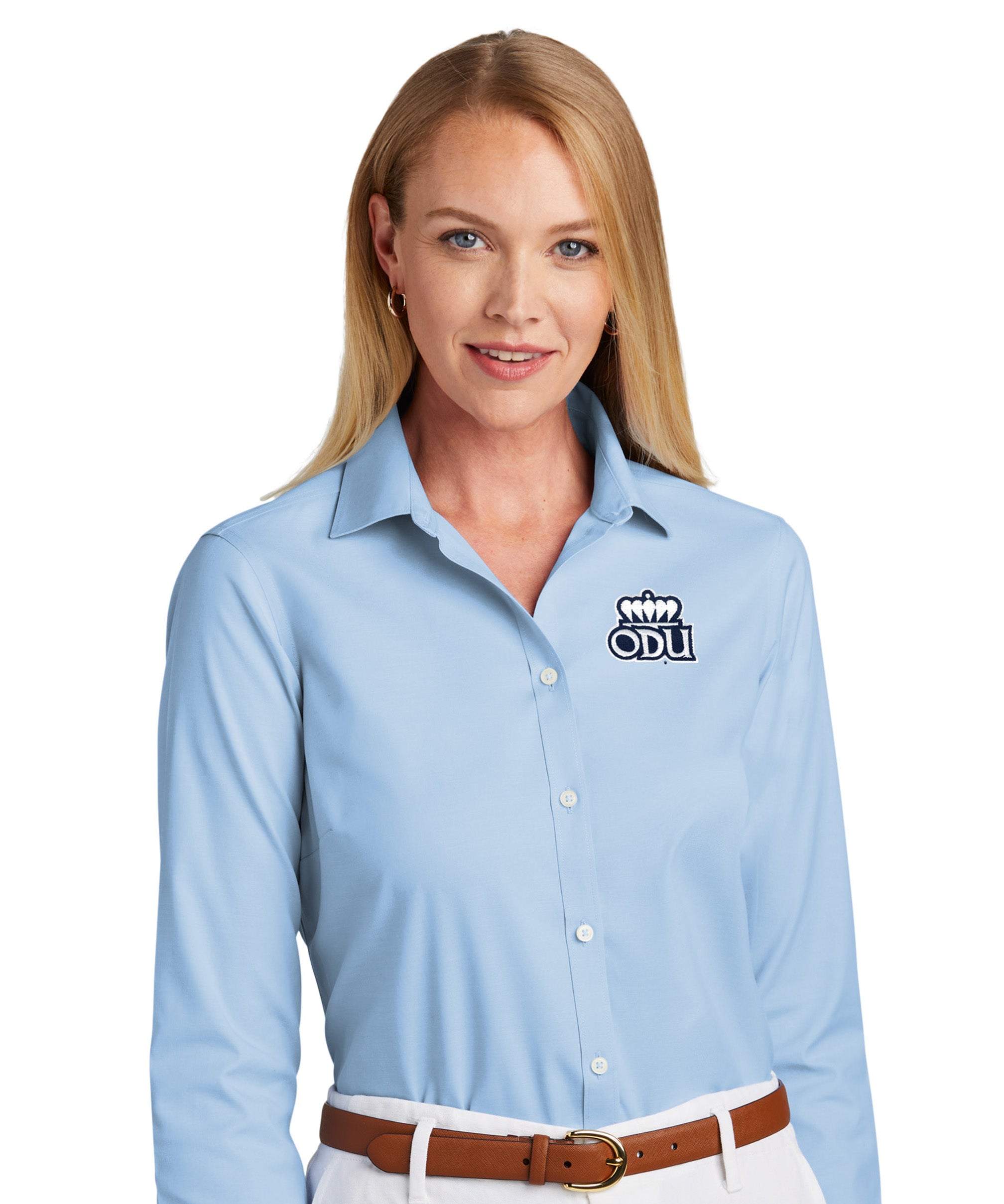 Old Dominion University, ODU Logo, Brooks Brothers® Women’s Wrinkle-Free Stretch Pinpoint Shirt- Newport Blue