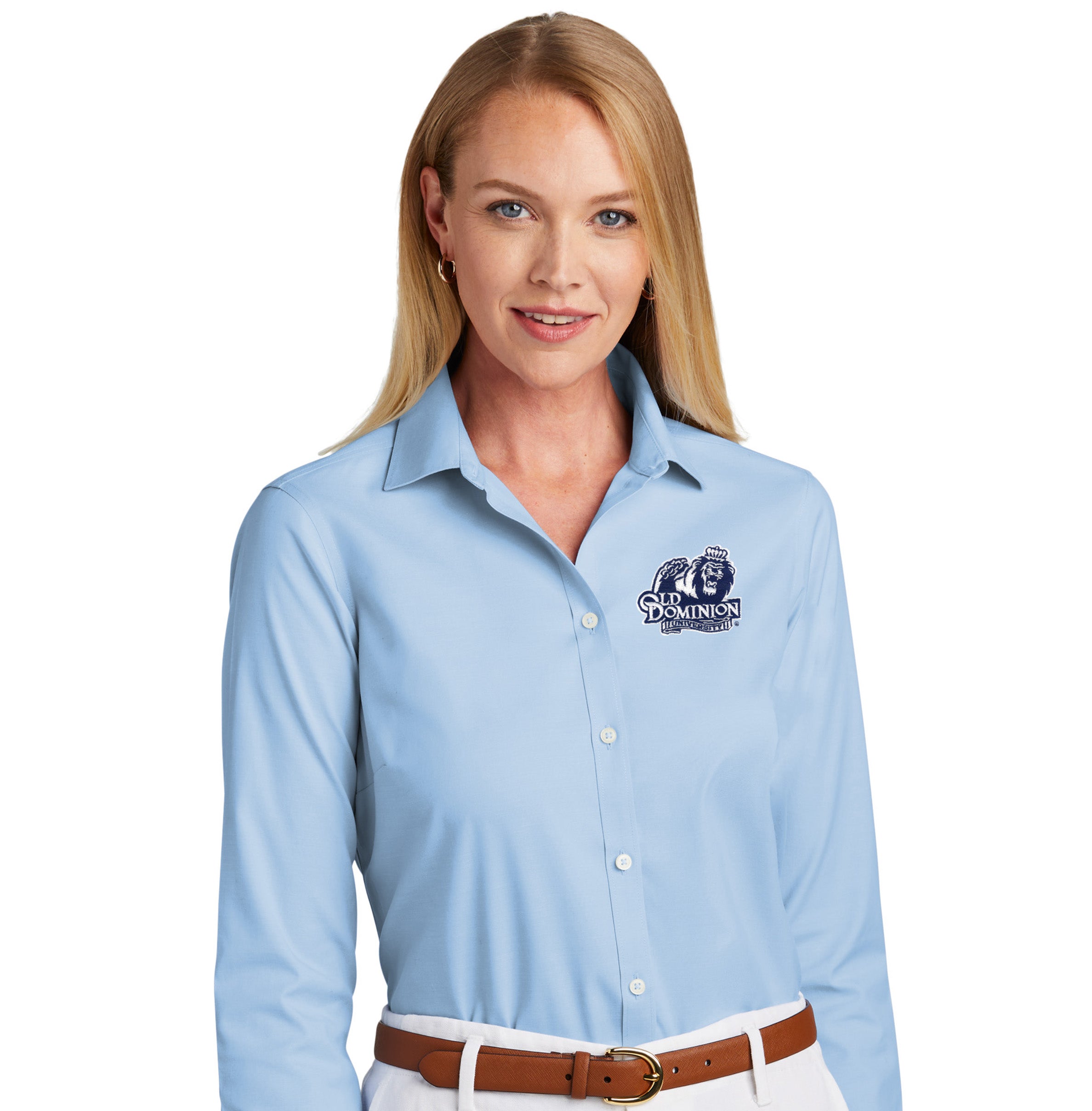 Old Dominion University, Brooks Brothers® Women’s Wrinkle-Free Stretch Pinpoint Shirt- Newport Blue