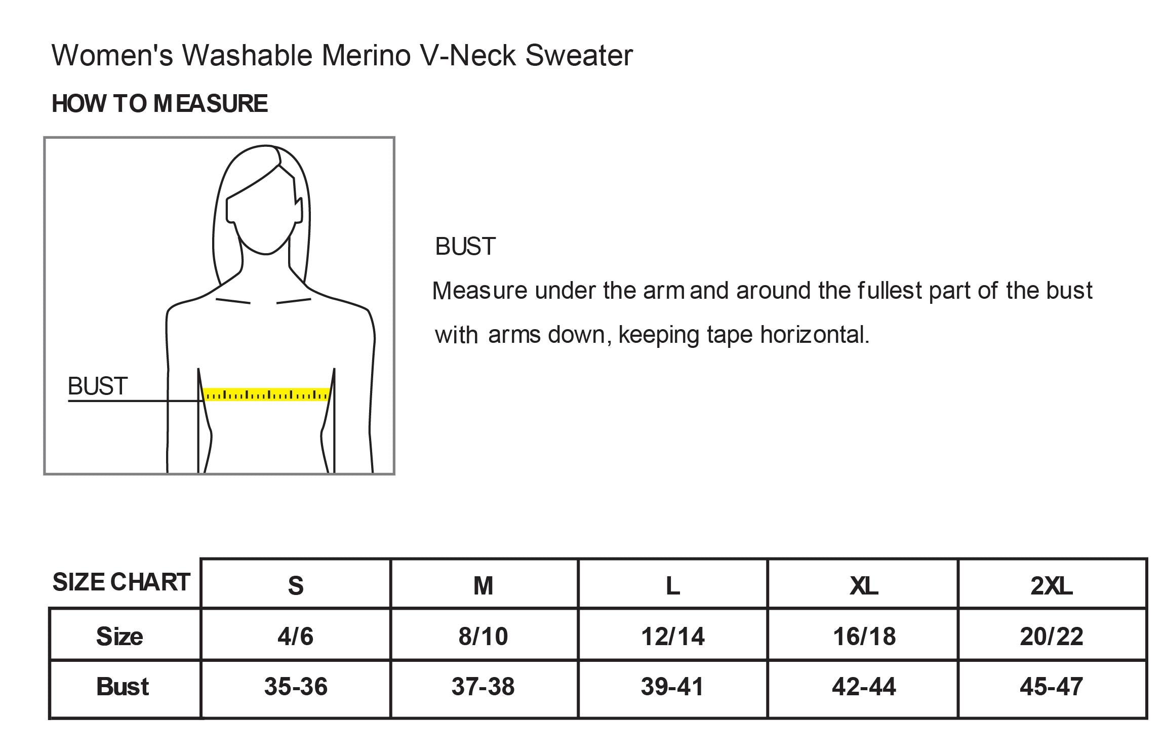 Old Dominion University, ODU Military -  Military Connection Center, Women’s Washable Merino V-Neck Sweater - Size chart